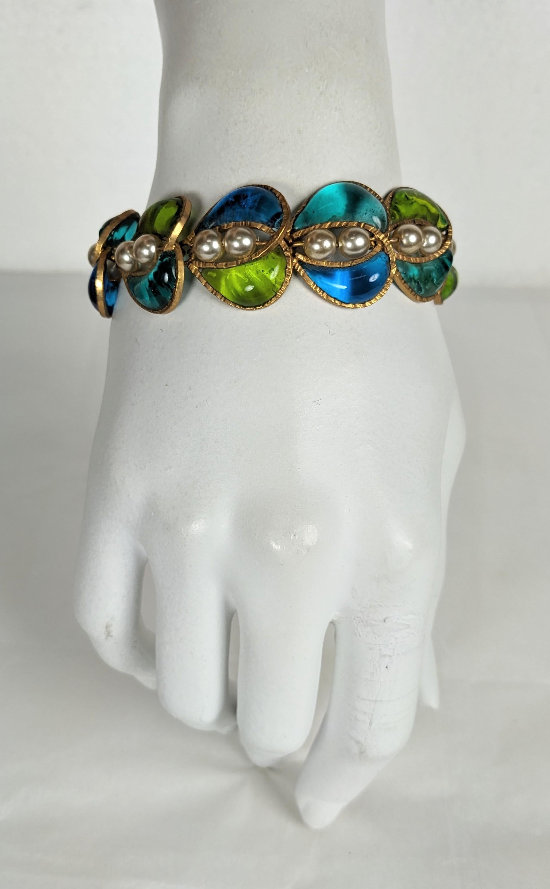 Unusual Maison Gripoix Leaf and Faux Pearl Bracelet For Sale 15
