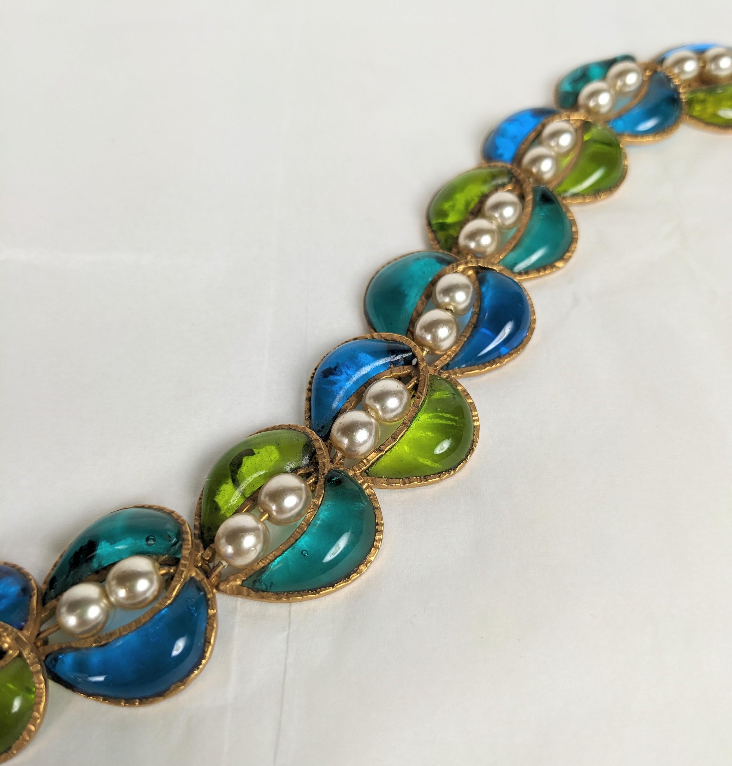 Artisan Unusual Maison Gripoix Leaf and Faux Pearl Bracelet For Sale