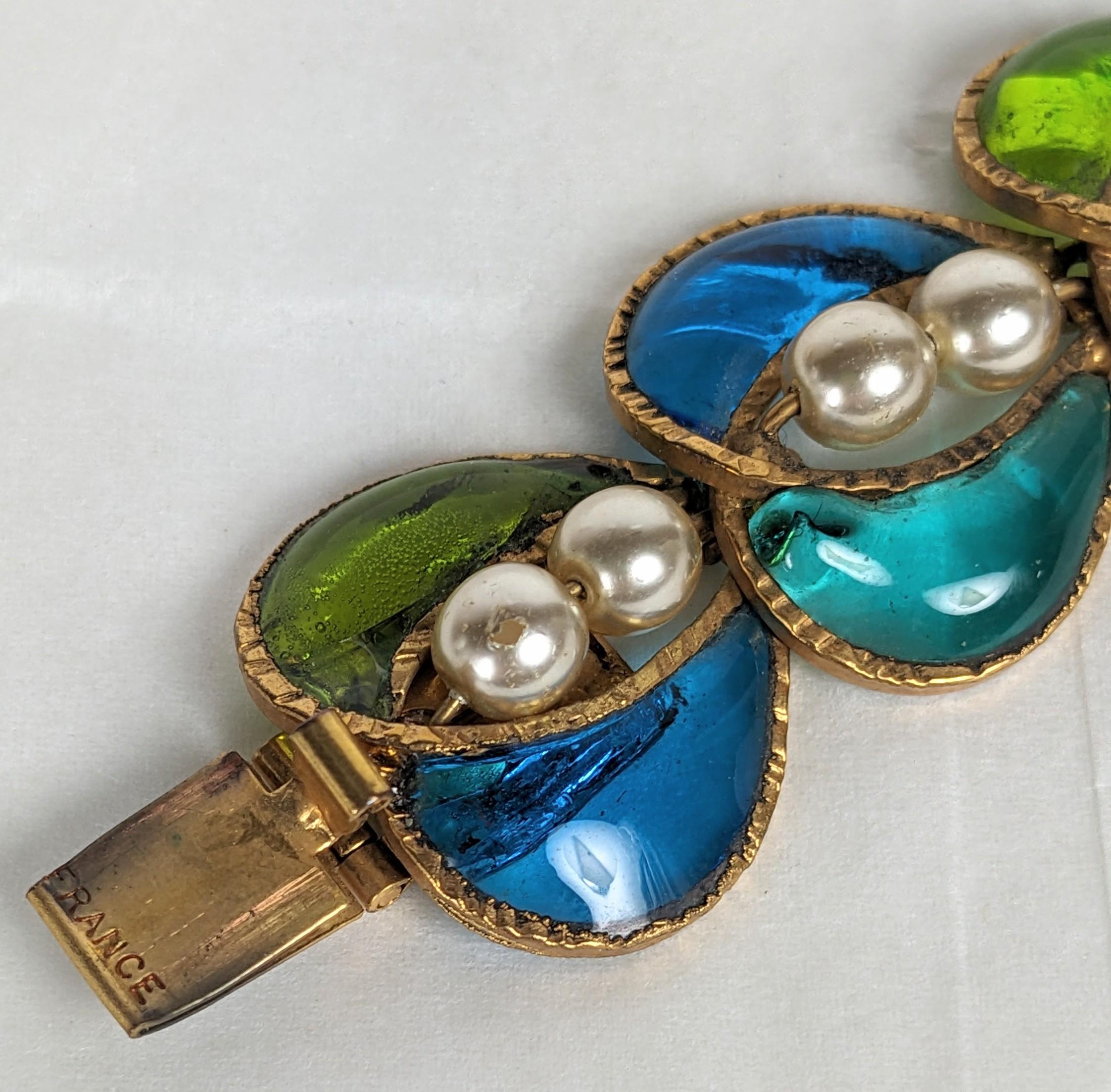 Women's or Men's Unusual Maison Gripoix Leaf and Faux Pearl Bracelet For Sale