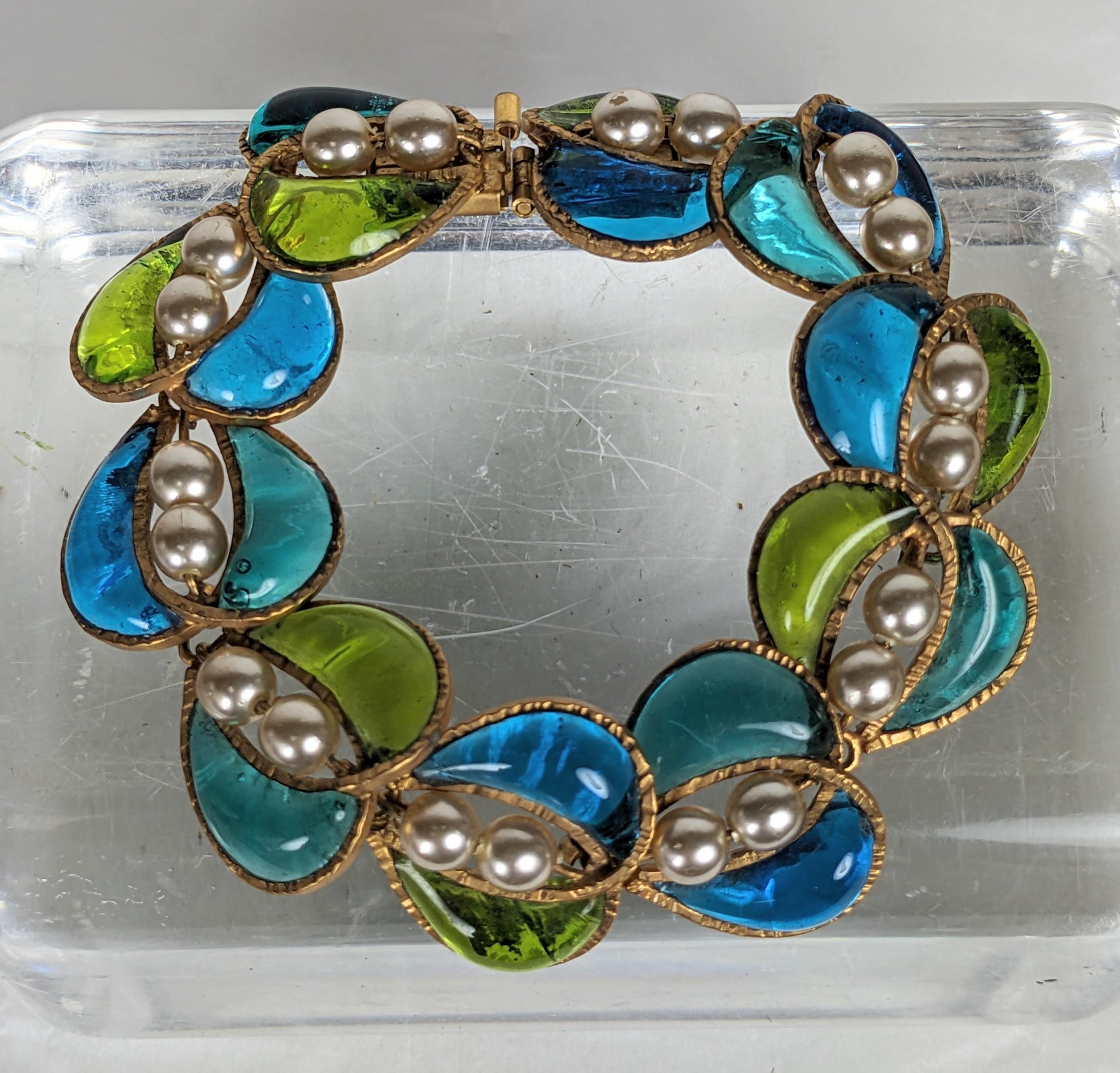 Unusual Maison Gripoix Leaf and Faux Pearl Bracelet For Sale 2