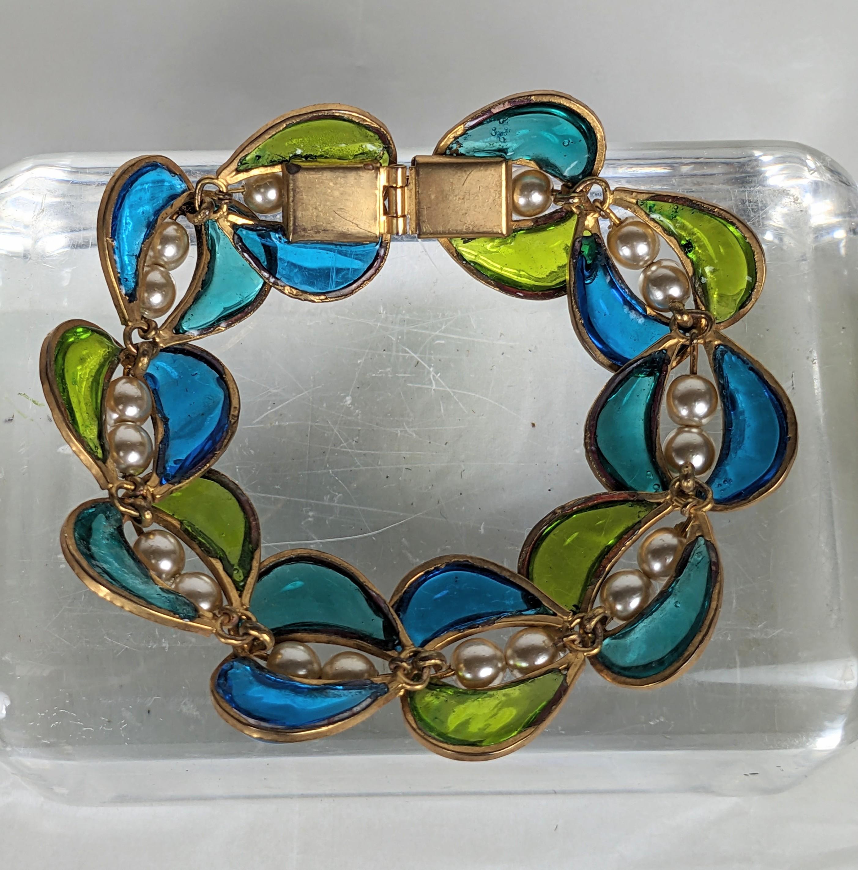Unusual Maison Gripoix Leaf and Faux Pearl Bracelet For Sale 3