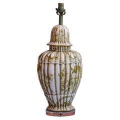 Pot à gingembre chinois majestueux avec motif d'olivier et de blanc comme lampe