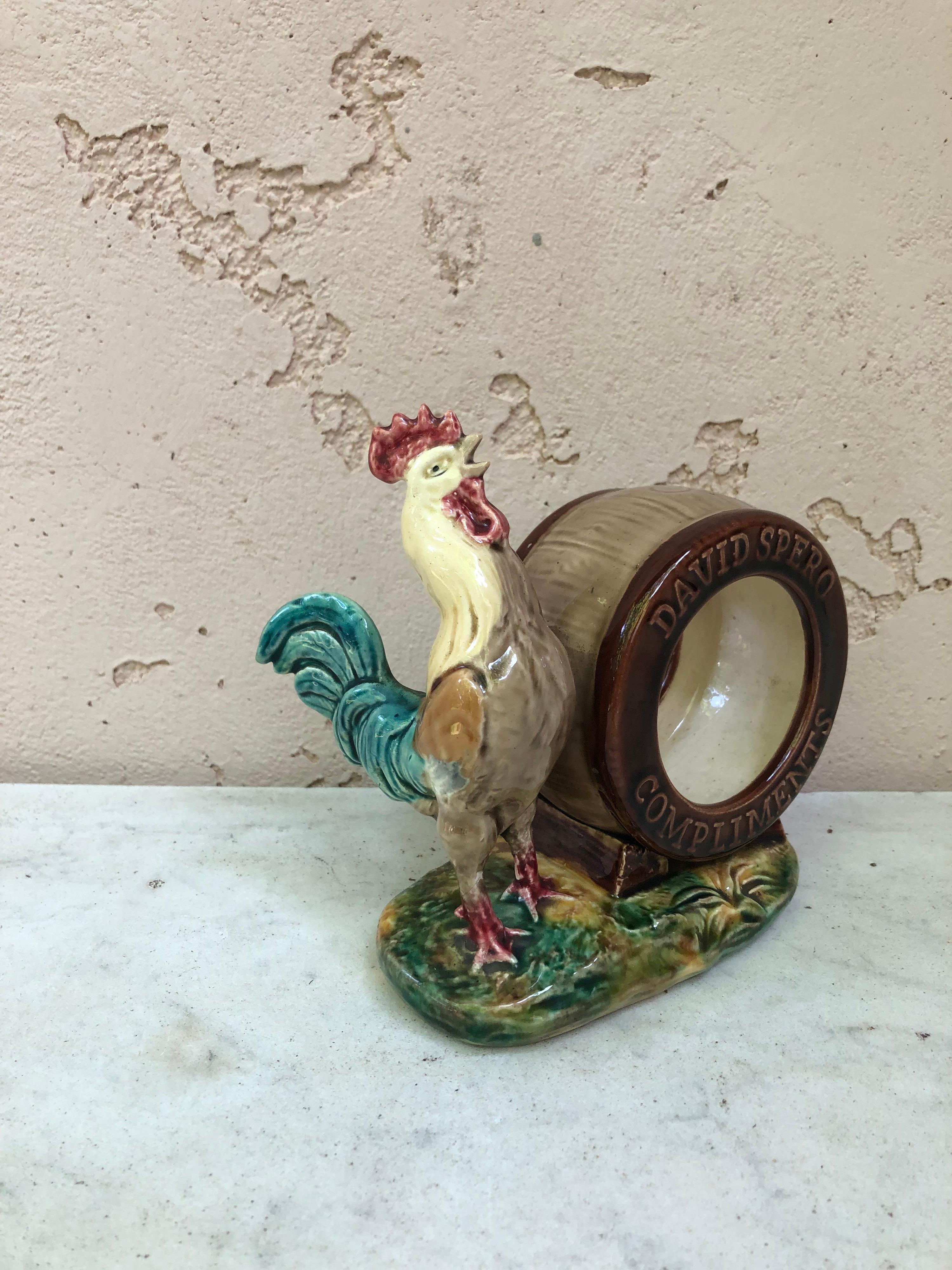 French Unusual Majolica Rooster Frame George Dreyfus, Circa 1890 For Sale