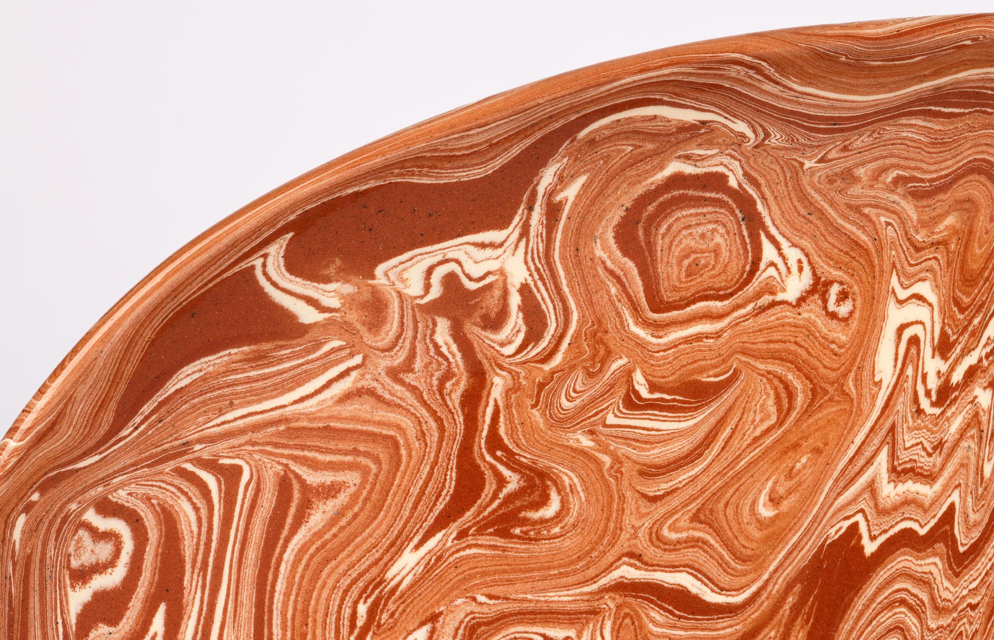 Unusual Marble Patterned Slip Glazed Terracotta Serving Dish 3