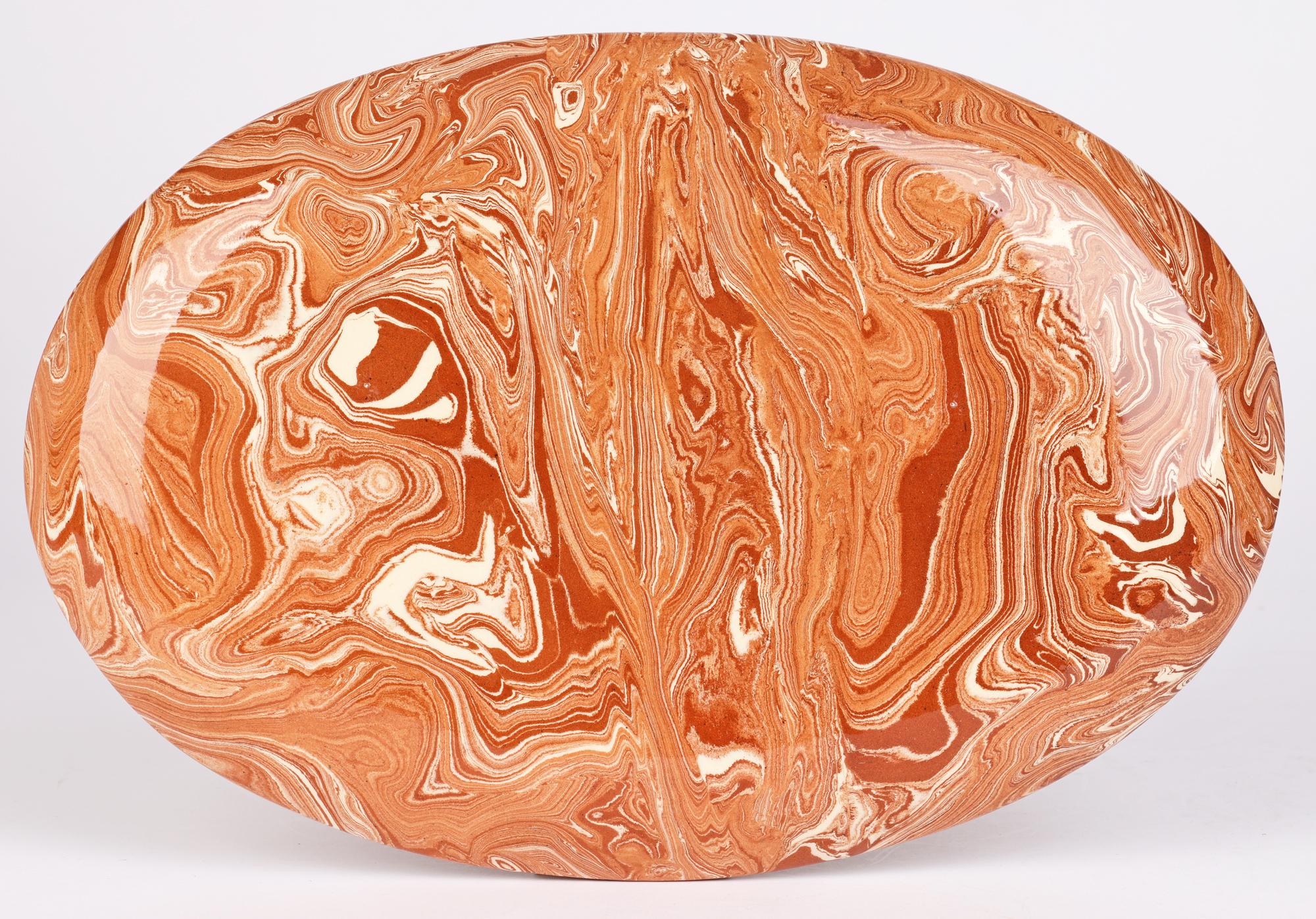 Unusual Marble Patterned Slip Glazed Terracotta Serving Dish 4