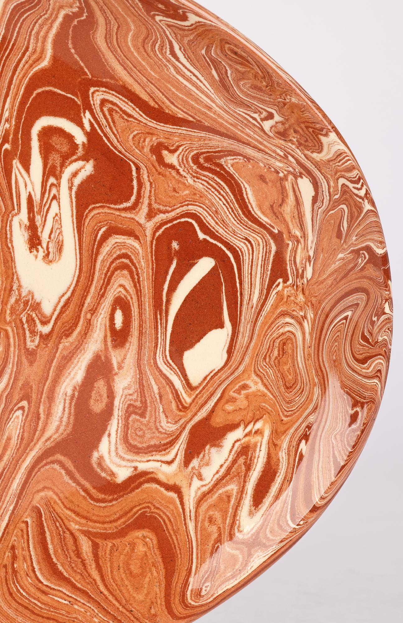 Unusual Marble Patterned Slip Glazed Terracotta Serving Dish 5