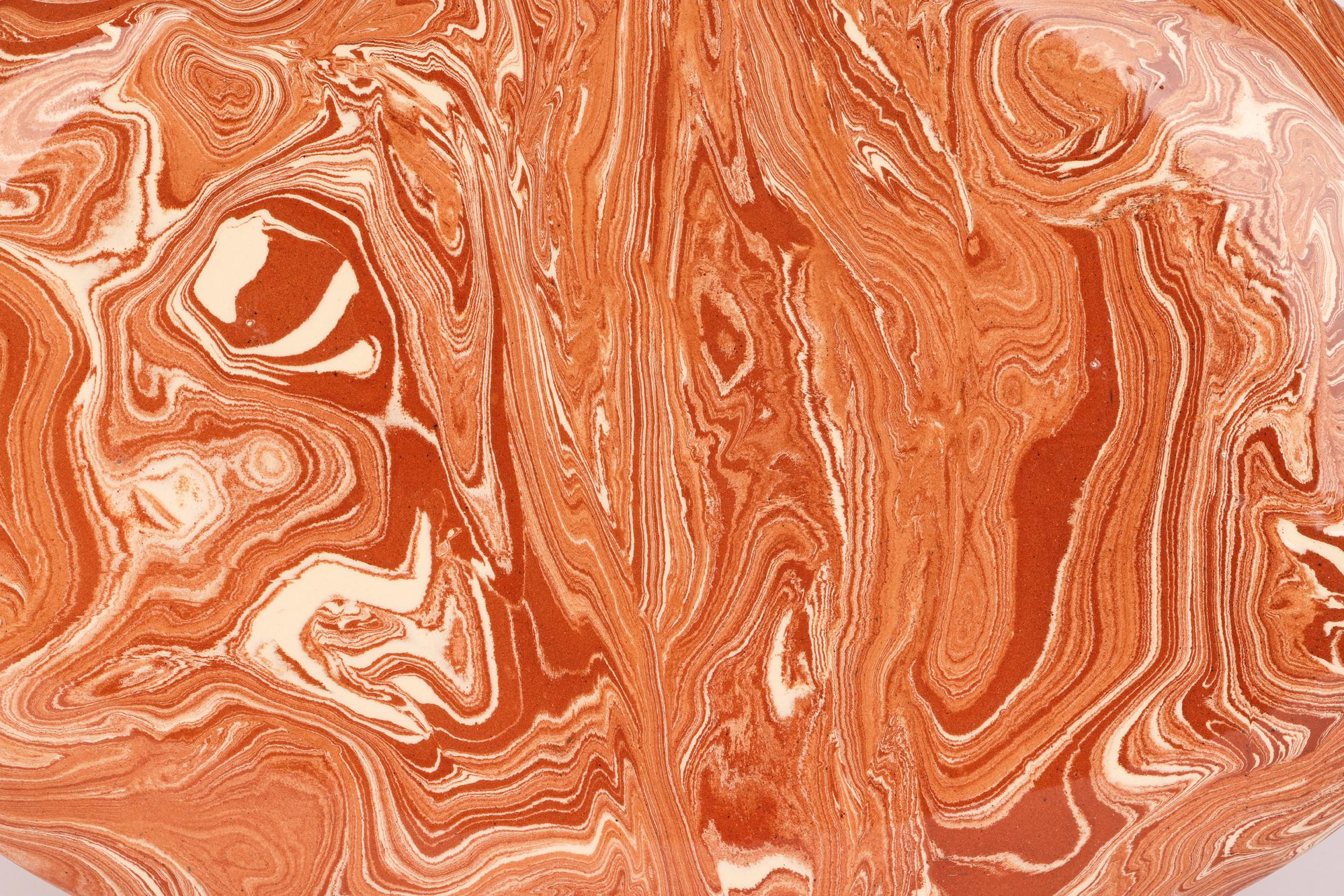 Unusual Marble Patterned Slip Glazed Terracotta Serving Dish 6