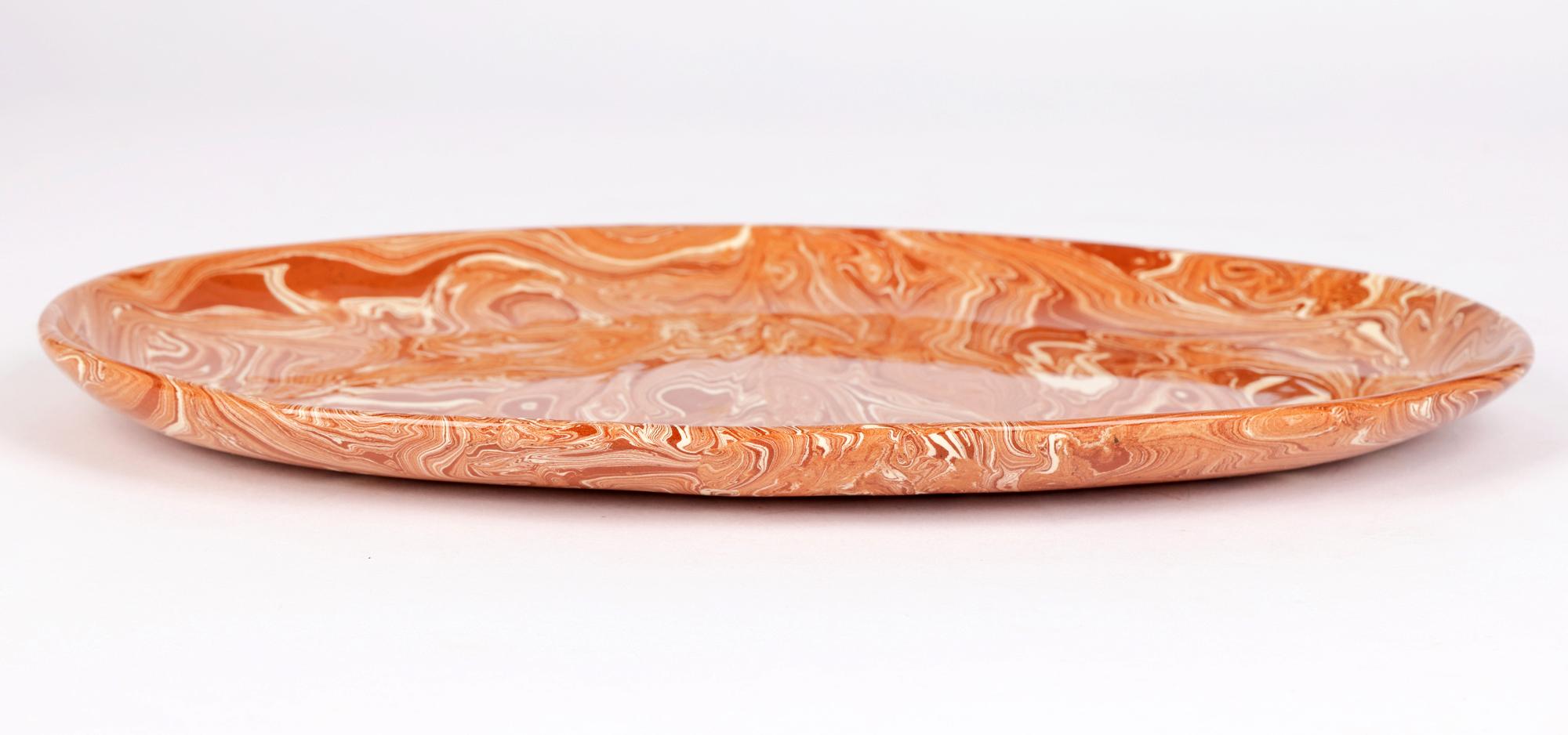 Unusual Marble Patterned Slip Glazed Terracotta Serving Dish 8