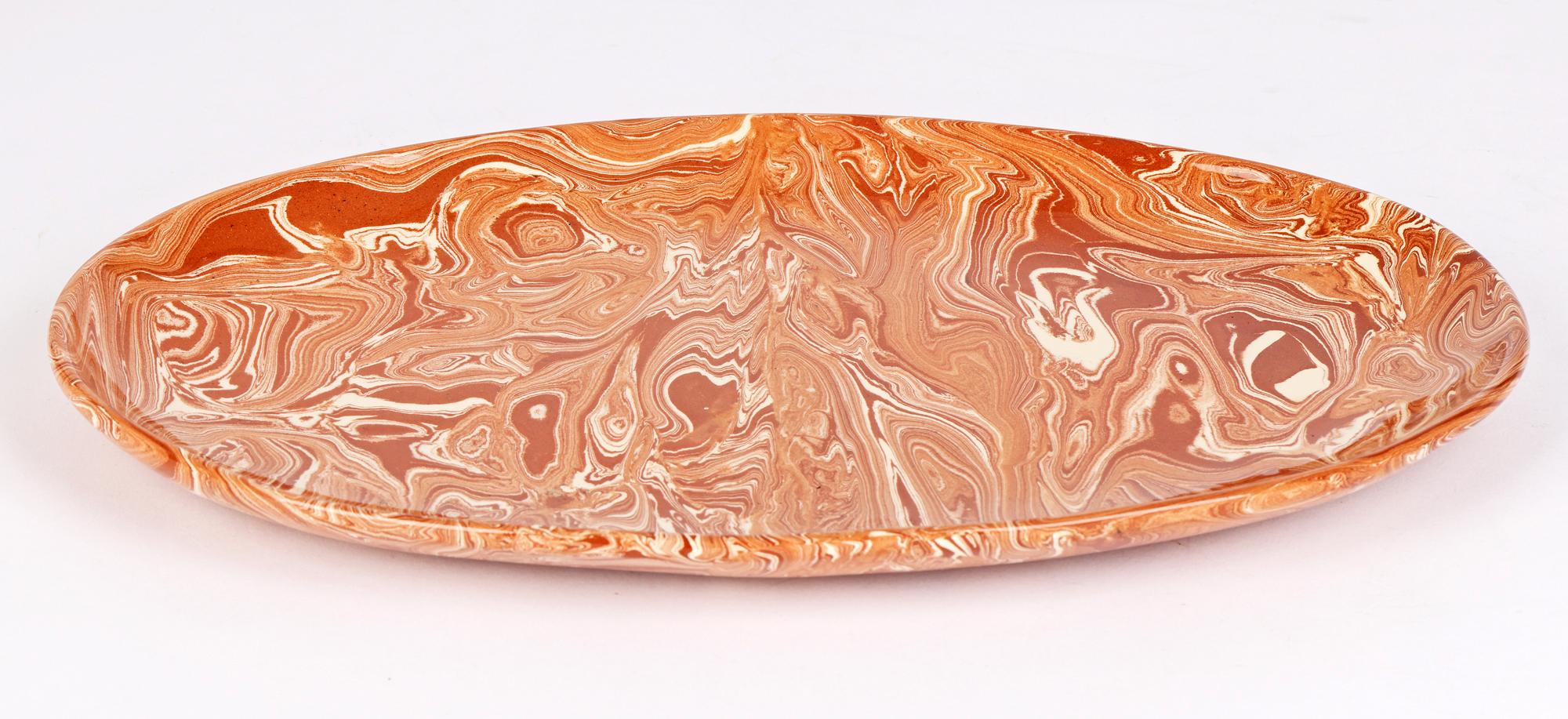 Unusual Marble Patterned Slip Glazed Terracotta Serving Dish In Good Condition In Bishop's Stortford, Hertfordshire