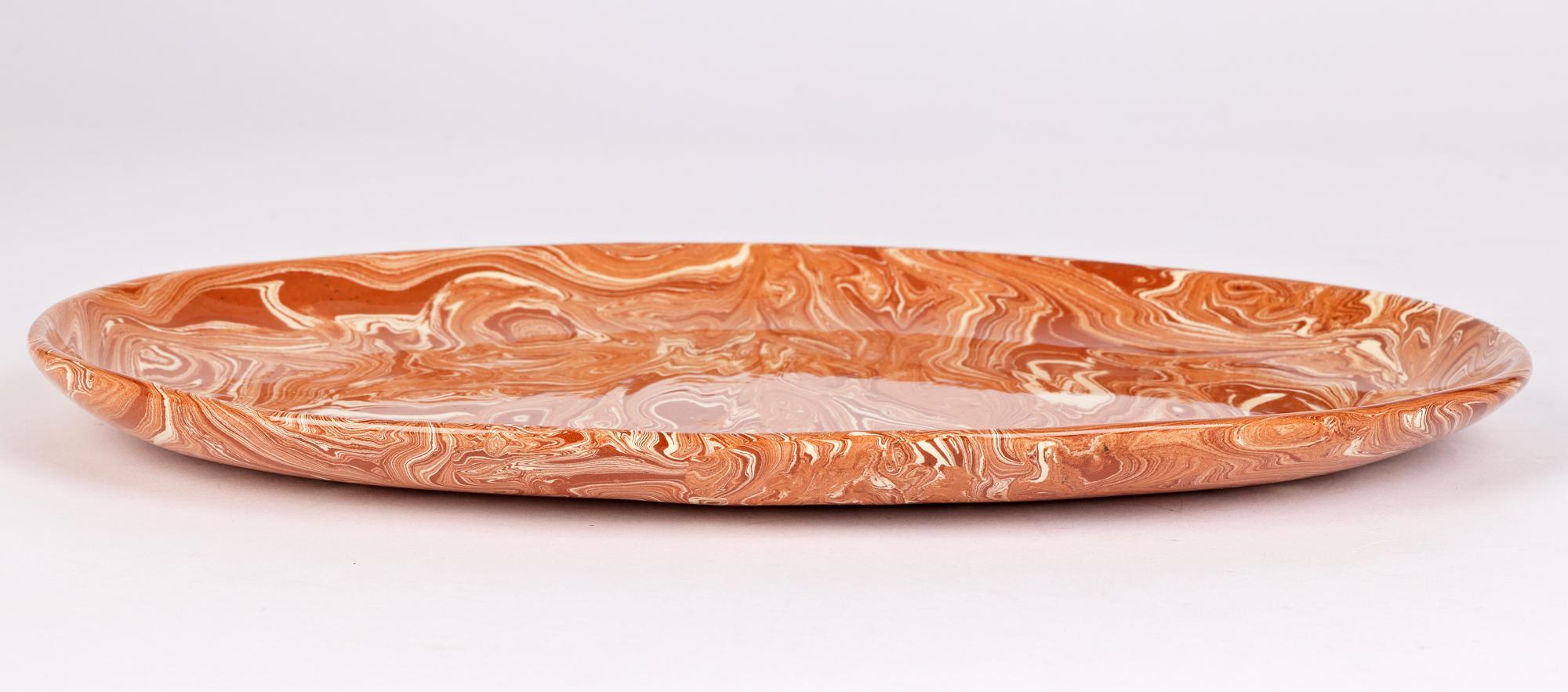 Unusual Marble Patterned Slip Glazed Terracotta Serving Dish 1