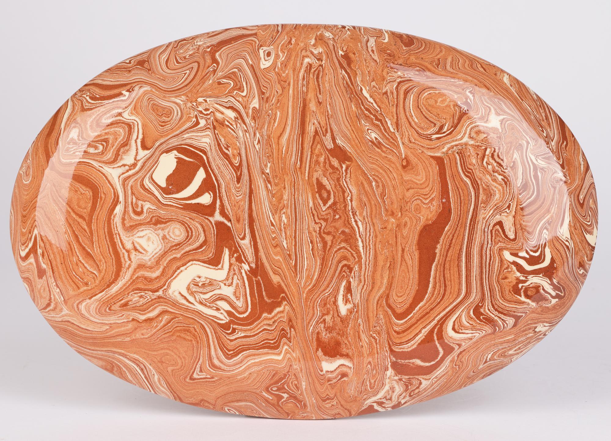 Unusual Marble Patterned Slip Glazed Terracotta Serving Dish 2