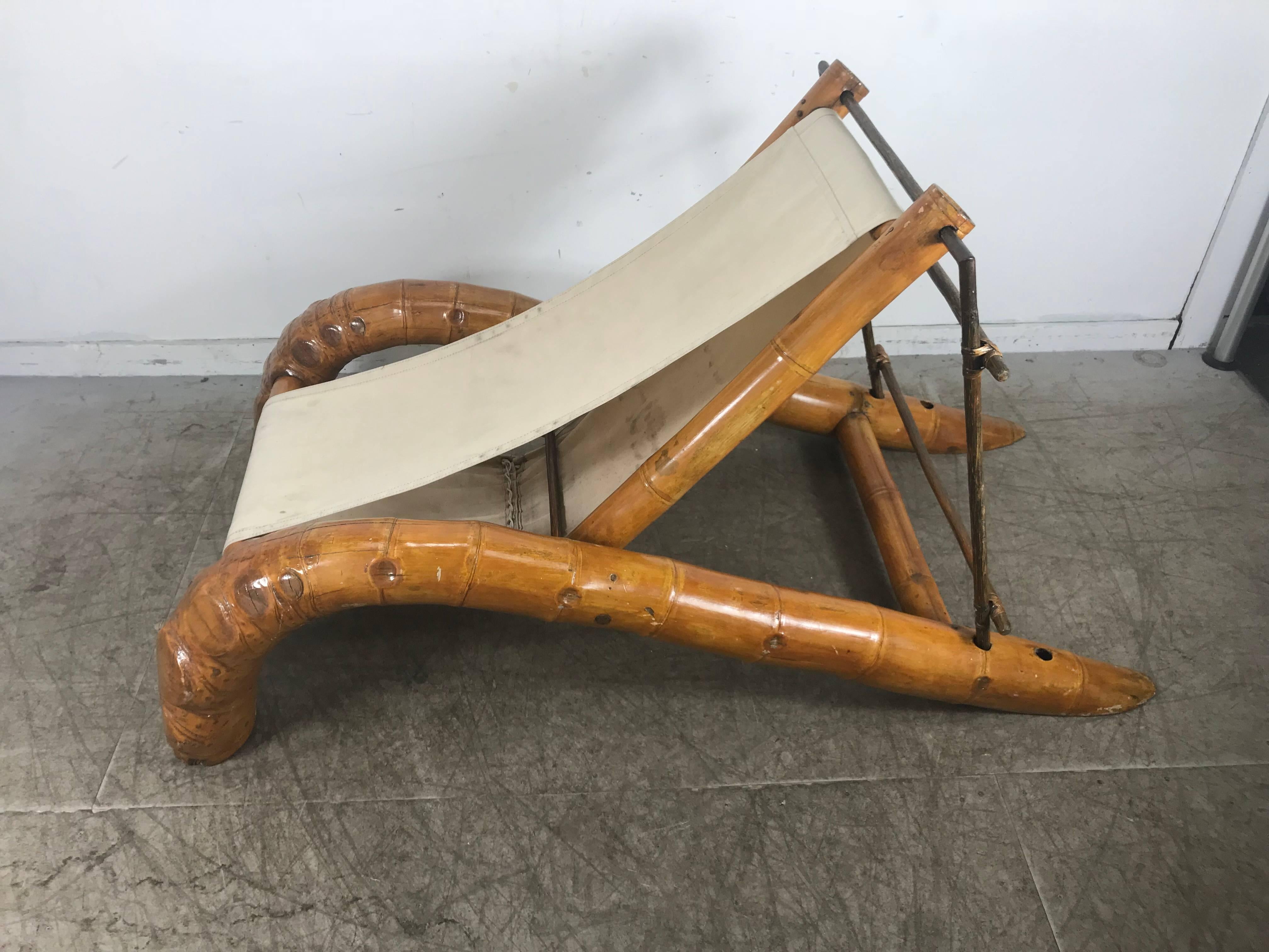 Mid-Century Modern Unusual Massive Bamboo Root Chaise Sling Lounge Chair, Modernist