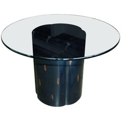 Unusual McGuire Glass Top Metal and Wood Table