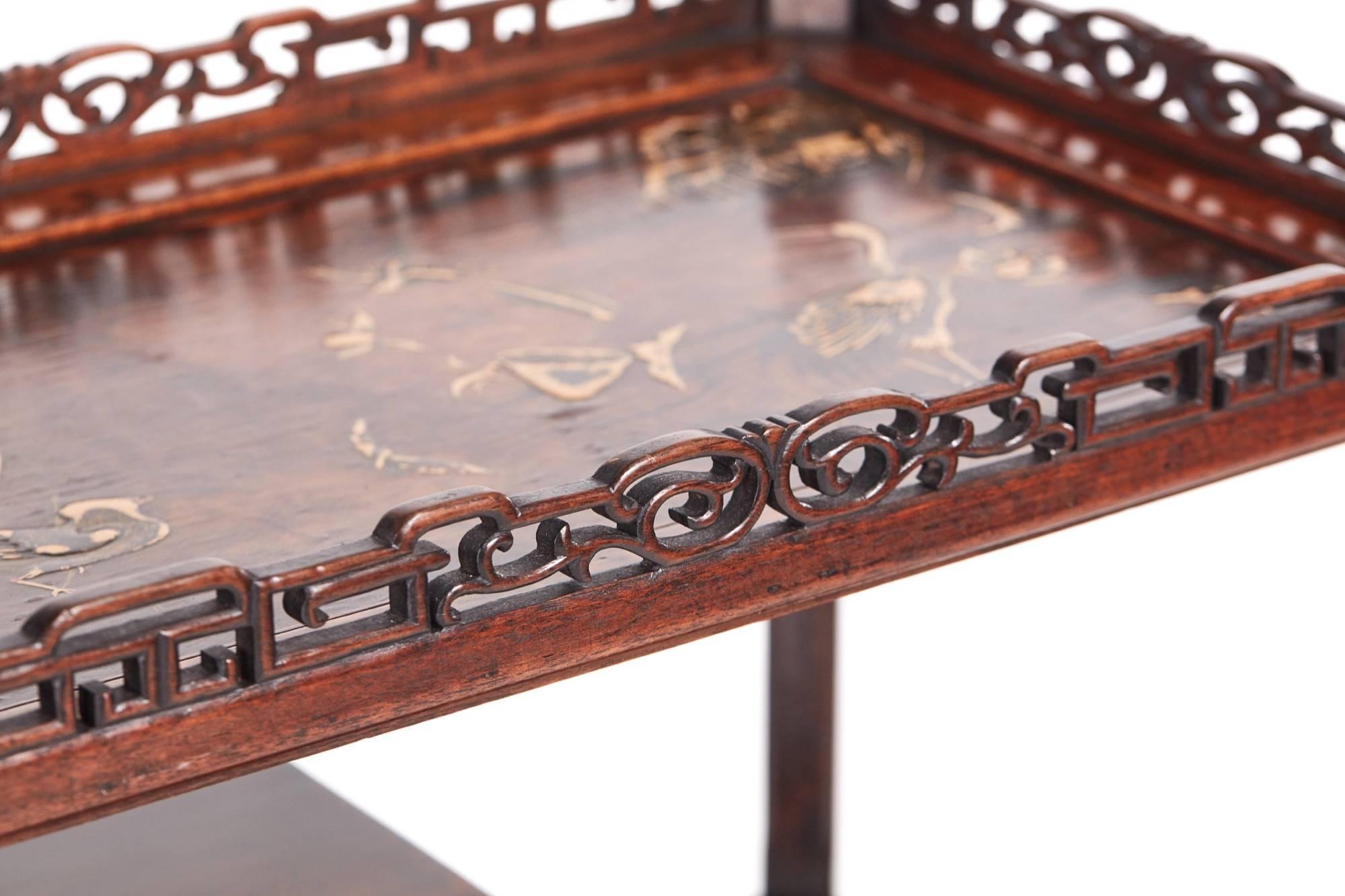 Victorian Unusual Meiji Period Oriental Hardwood Inlaid Table / Stand