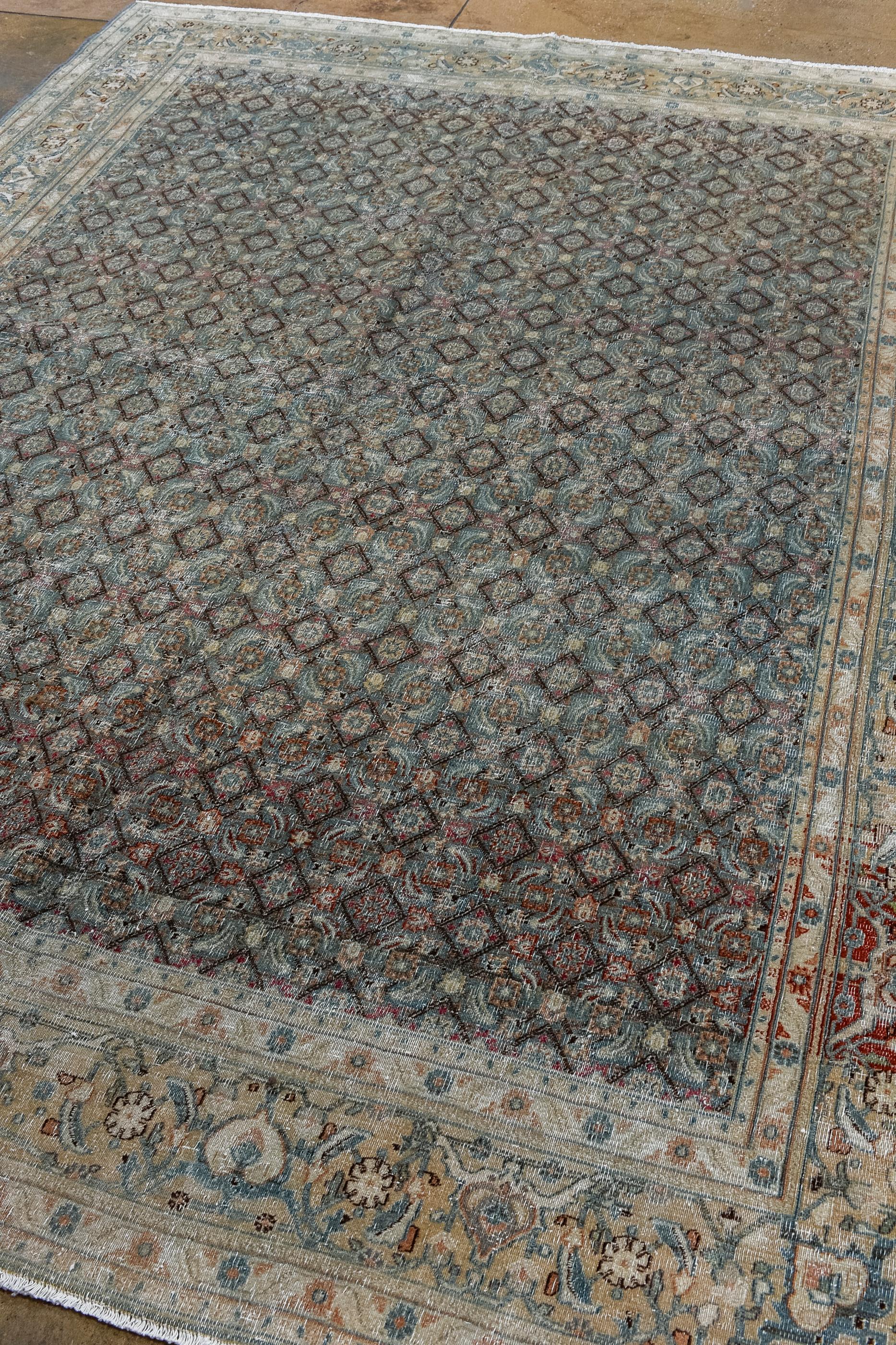Persian Unusual Meshed Rug with All Over Herati Design On a Dark Field  For Sale