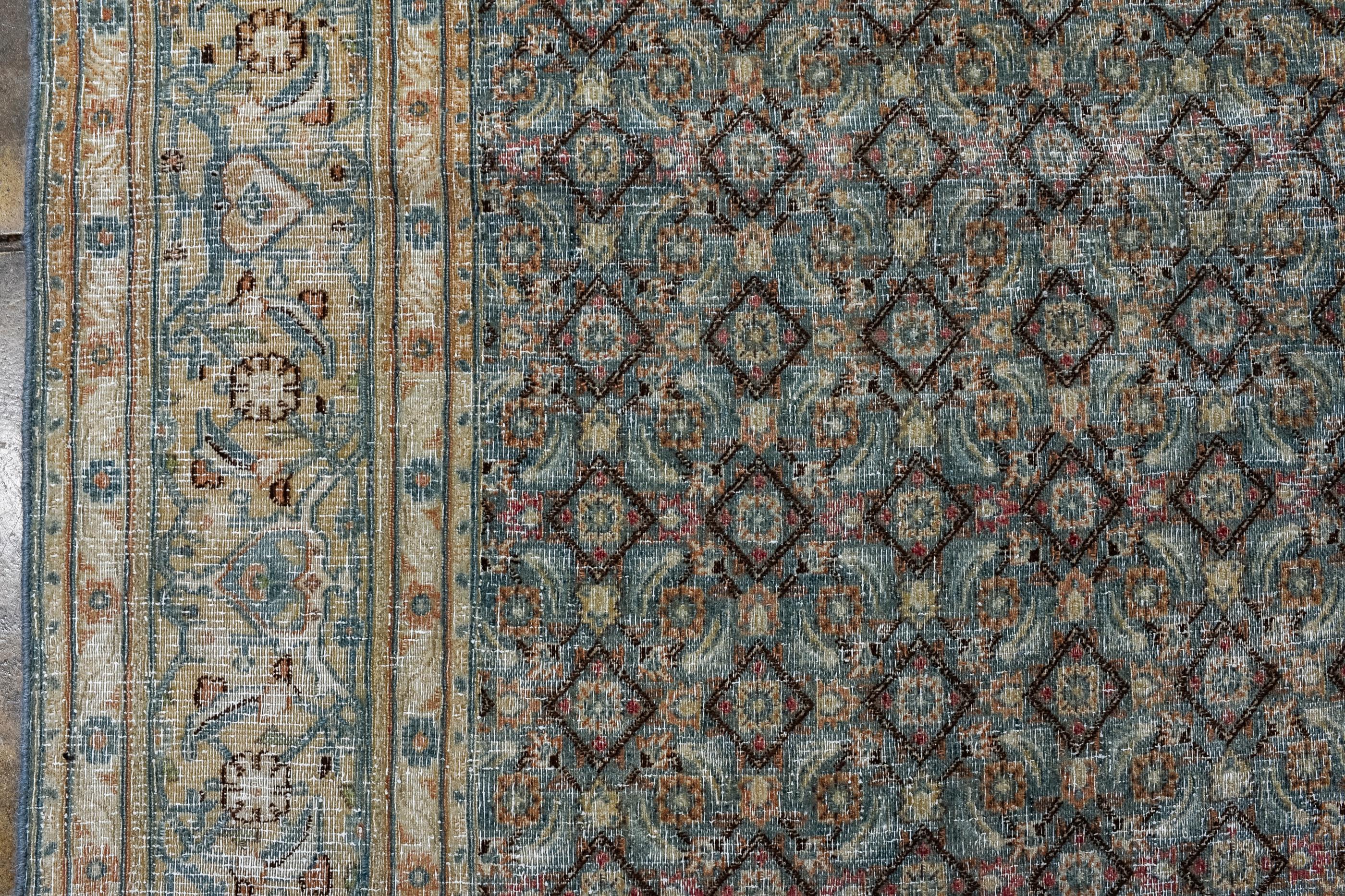 Unusual Meshed Rug with All Over Herati Design On a Dark Field  In Good Condition For Sale In New York, NY