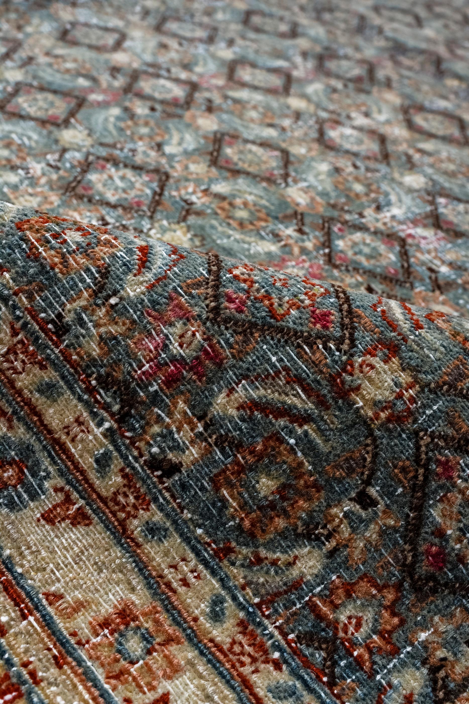 Wool Unusual Meshed Rug with All Over Herati Design On a Dark Field  For Sale