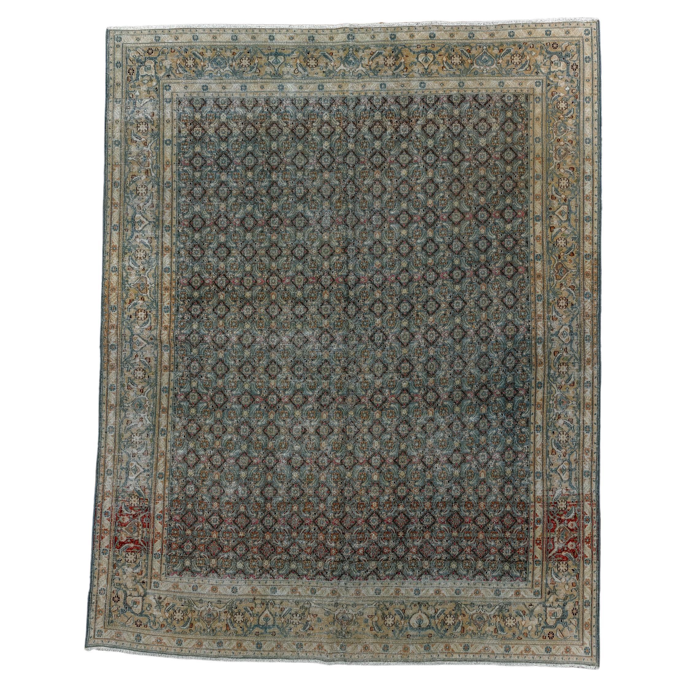 Unusual Meshed Rug with All Over Herati Design On a Dark Field  For Sale