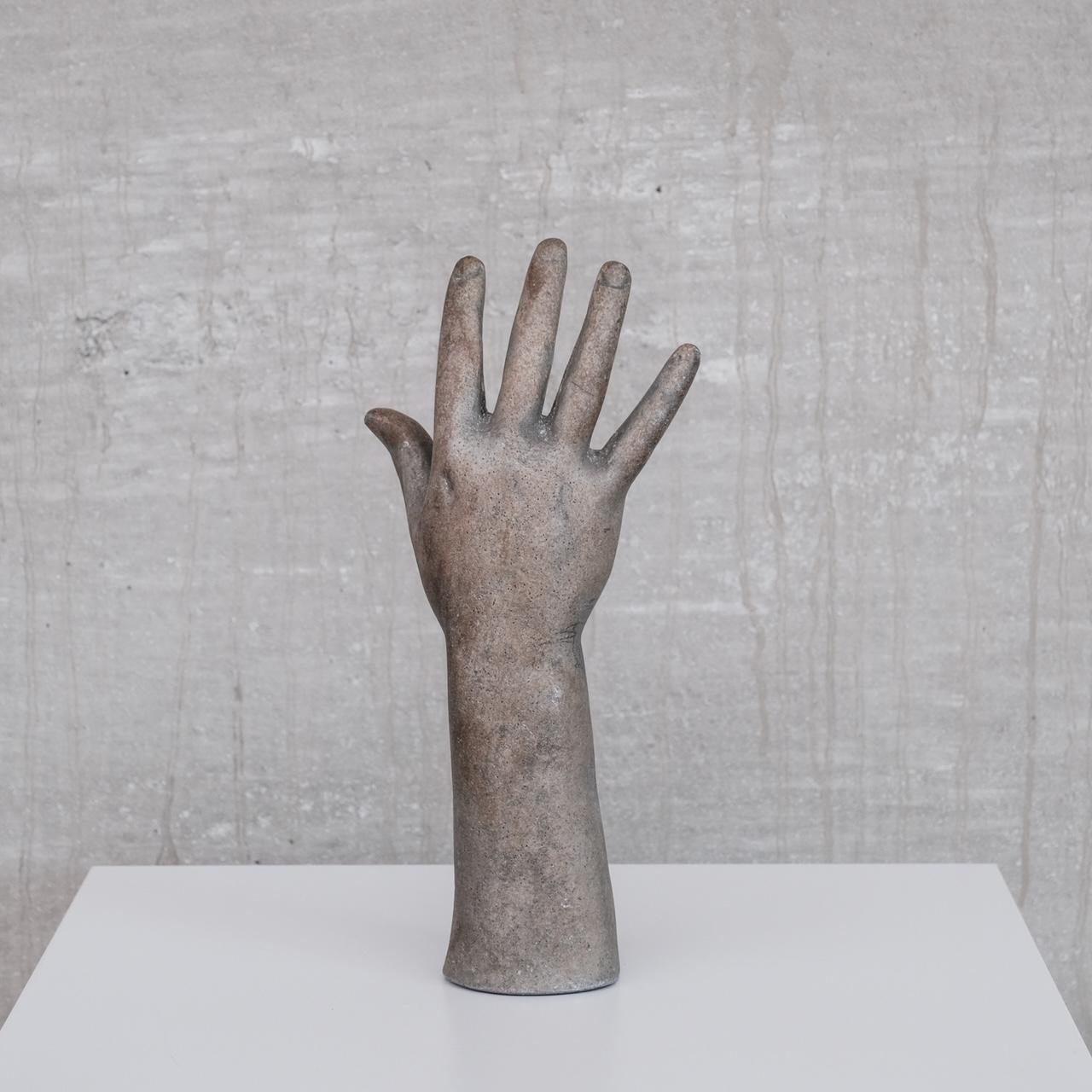 A well made sculptural hand cast. 

France, c1950s. 

Perhaps artist made, unsure of provenance. 

Heavy and good quality. 

Location: Belgium Gallery. 

Dimensions: 33 H x 16 W x 7 D in cm. 

Delivery: POA

 