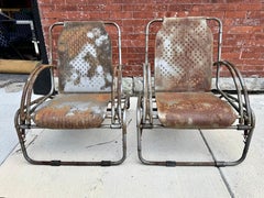 Unusual Metal /Steel Industrial, Deco "flex-spring" Garden .patio Lounge Chairs