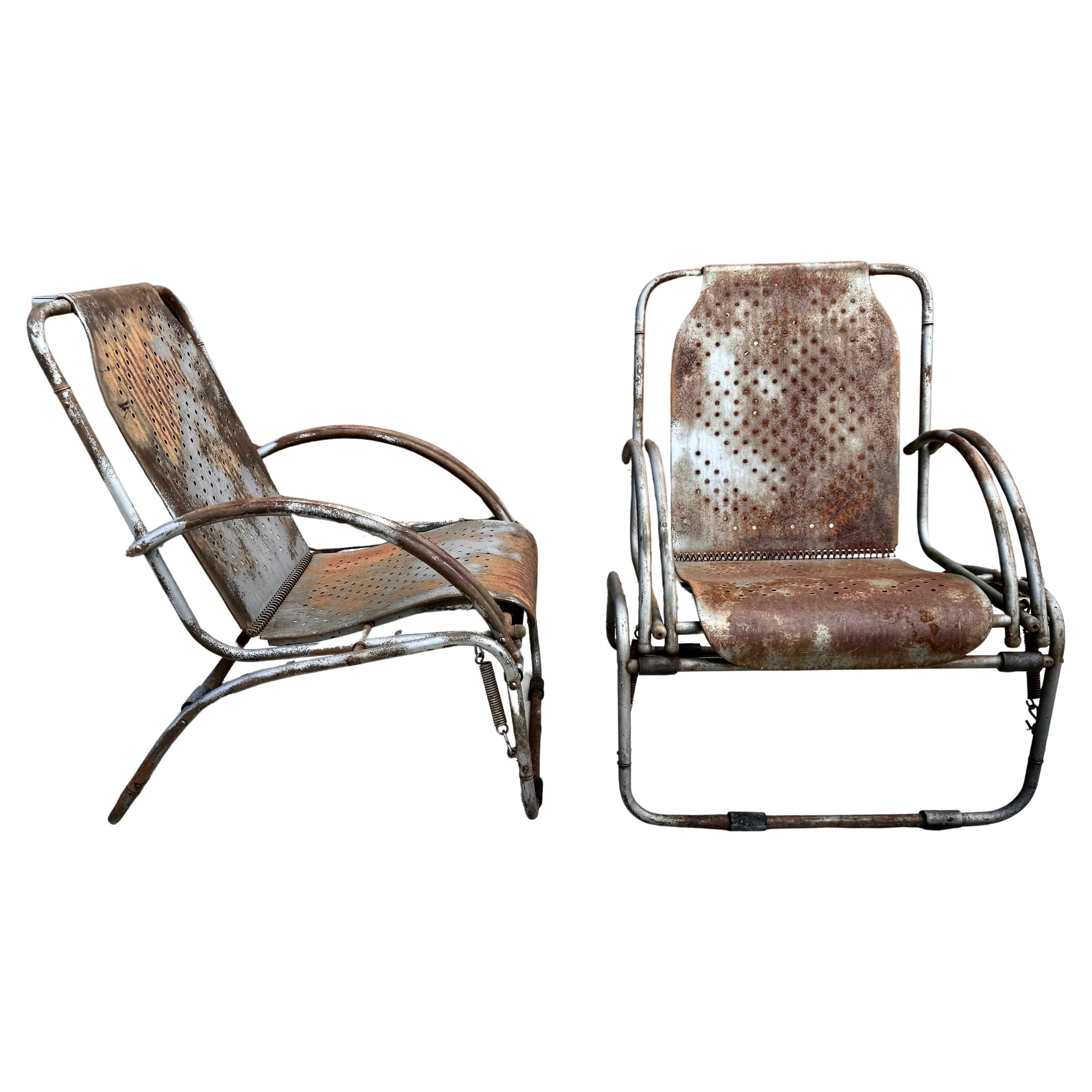 Ungewöhnliche Metall /Stahl Industrie, Deco "flex-spring" Garten .patio Lounge Stühle im Angebot