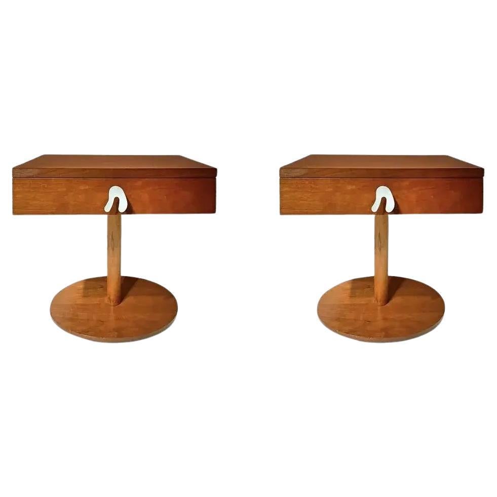 Unusual Mid 20th Century Mid Century Italian Walnut Bedside Tables - Set of 2 For Sale