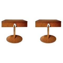 Unusual Mid 20th Century Mid Century Italian Walnut Bedside Tables - Set of 2