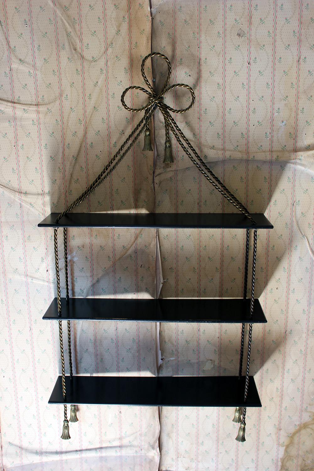 Unusual Mid-20thcentury Ebonized and Gilt-Metal Wall Shelf 9