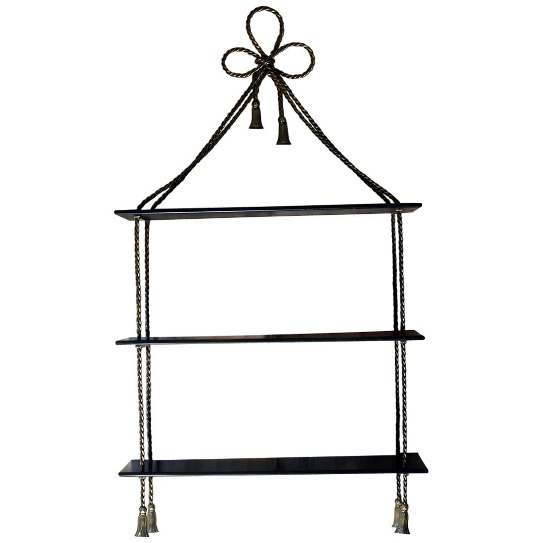 Unusual Mid-20thcentury Ebonized and Gilt-Metal Wall Shelf