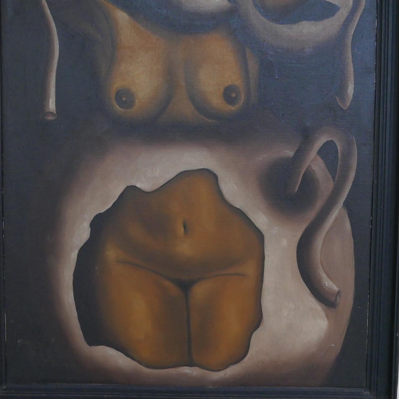 Mid-20th Century Unusual Midcentury Artwork Painting of the Female Form
