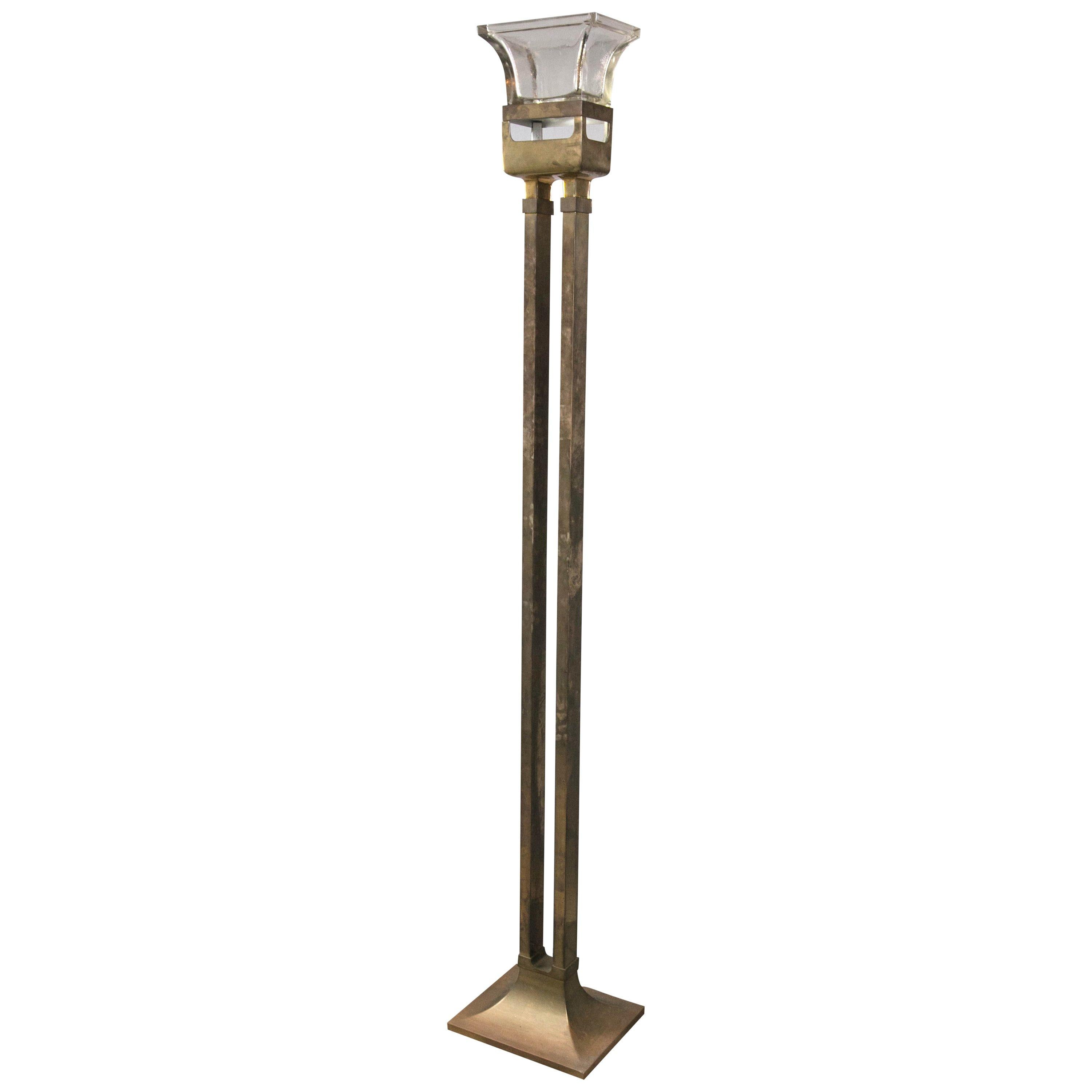 Unusual Mid Century Brass Torchiere or Floor Lamp For Sale