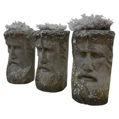 Vintage Unusual Midcentury Garden Face Urns or Planters	