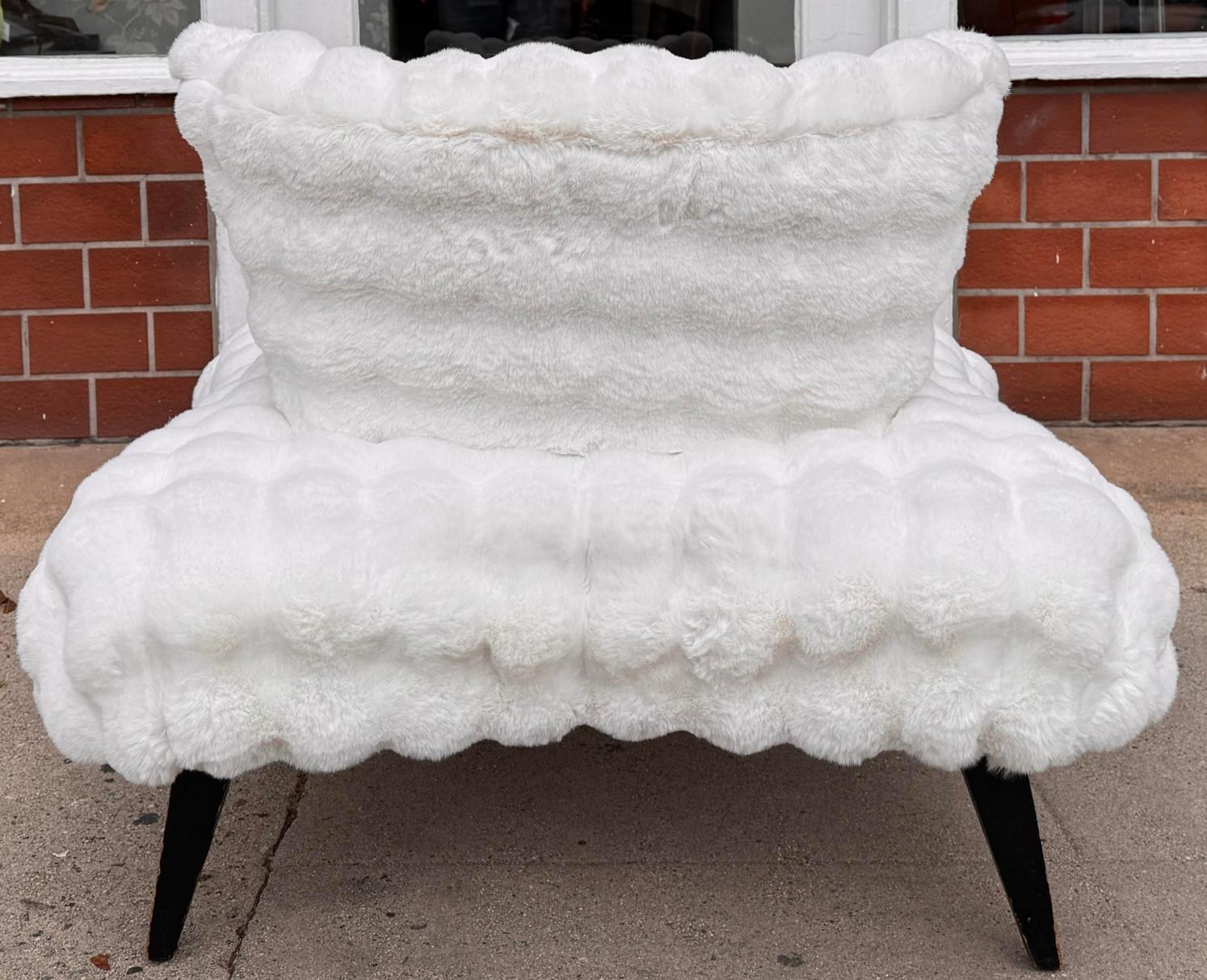 American Unusual Mid Century Modern Club Chair W Faux Fur For Sale