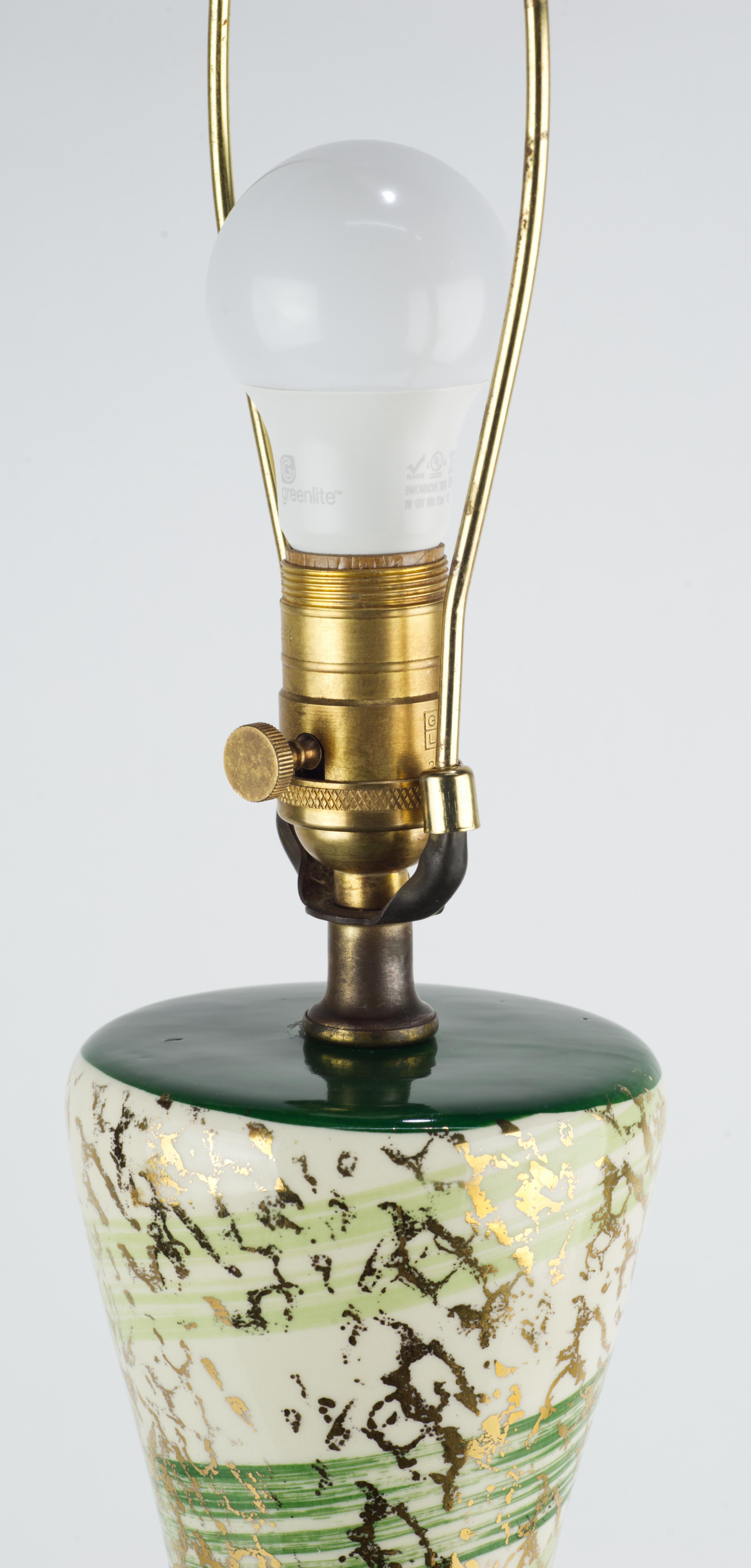 American Unusual Mid Century Modern Gold Splatter Ceramic Table Lamp For Sale