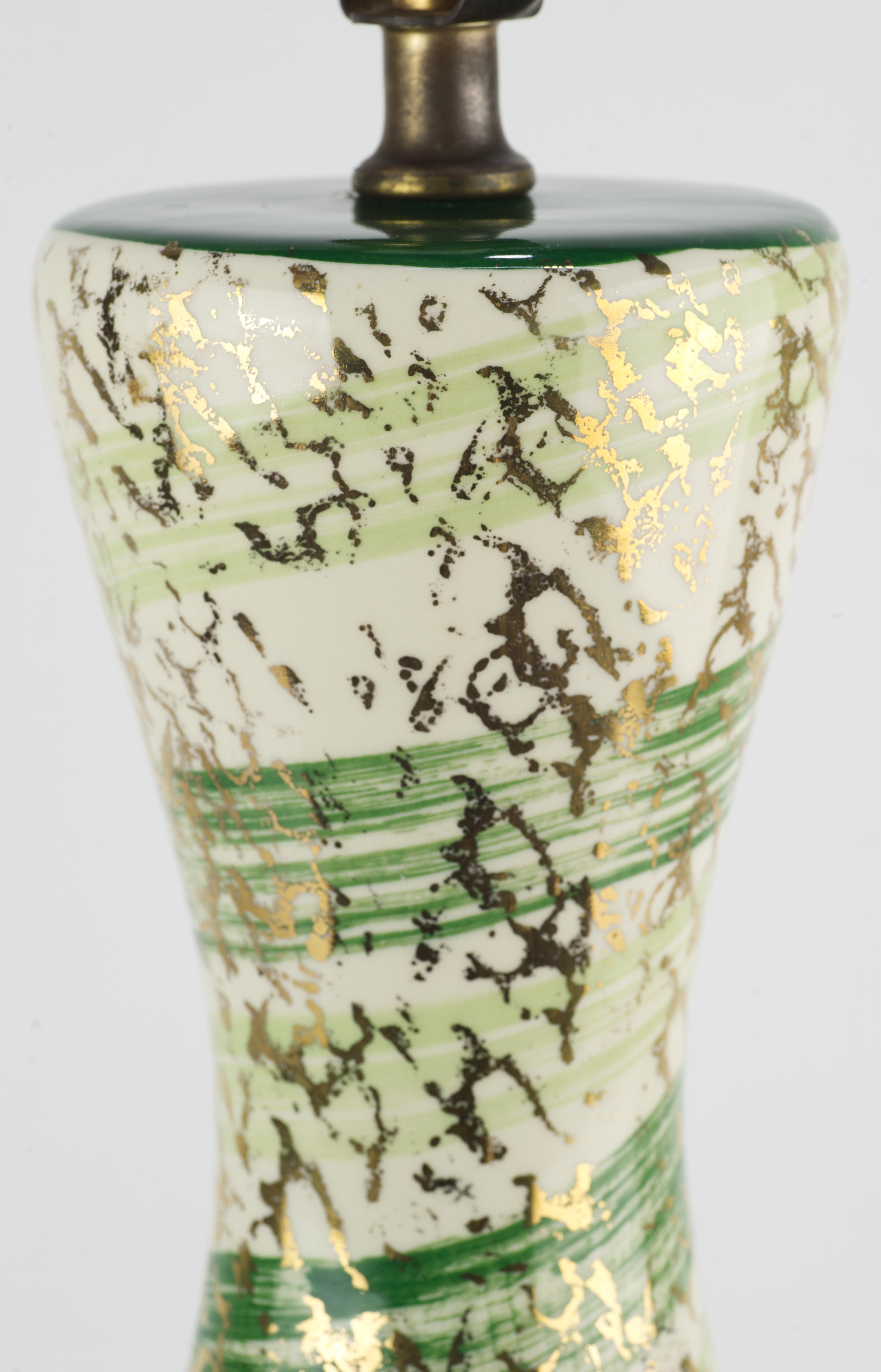 Glazed Unusual Mid Century Modern Gold Splatter Ceramic Table Lamp For Sale