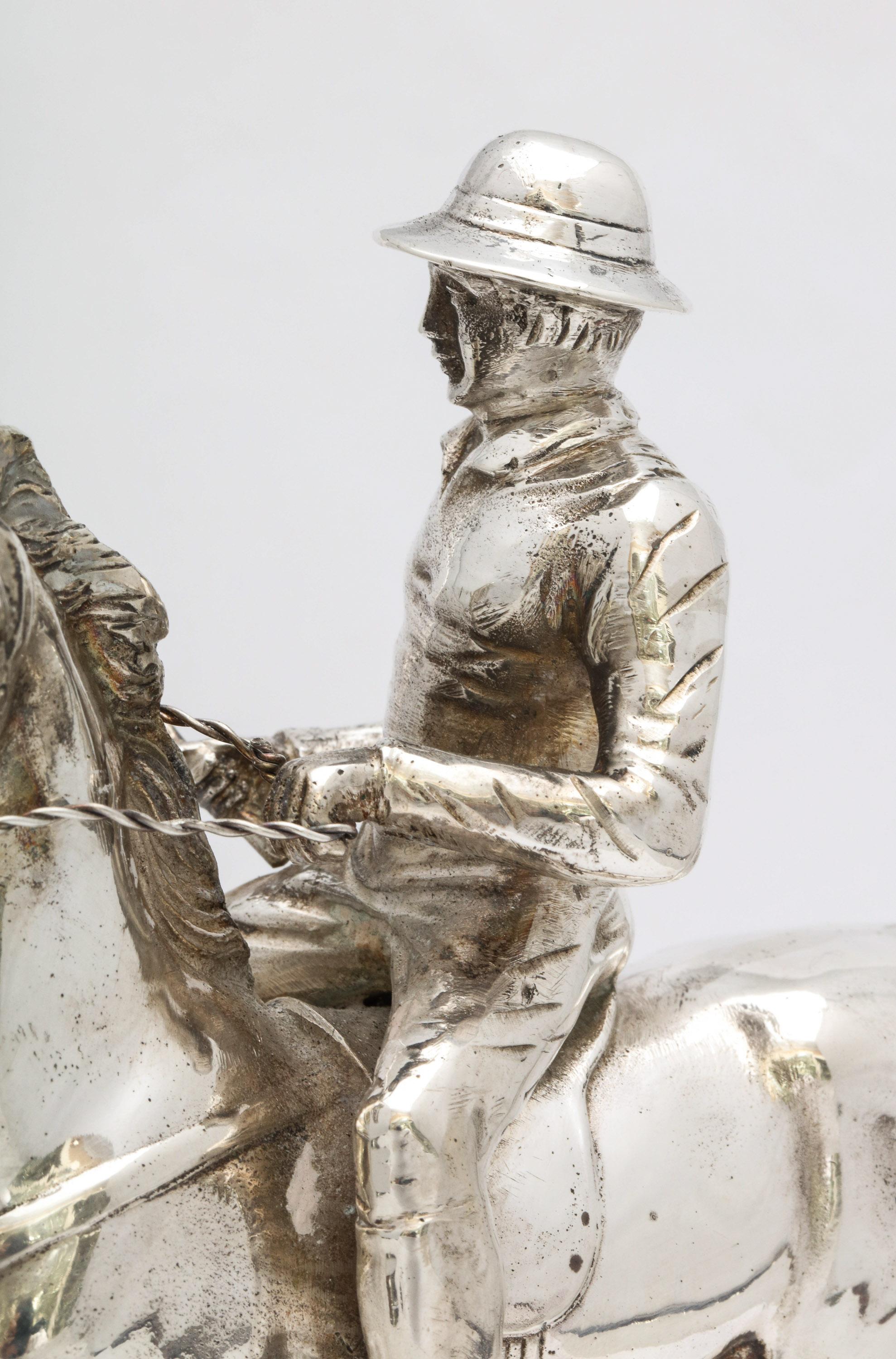 Unusual Mid-Century Modern Sterling Silver Statuette of a Polo Player on a Horse 5