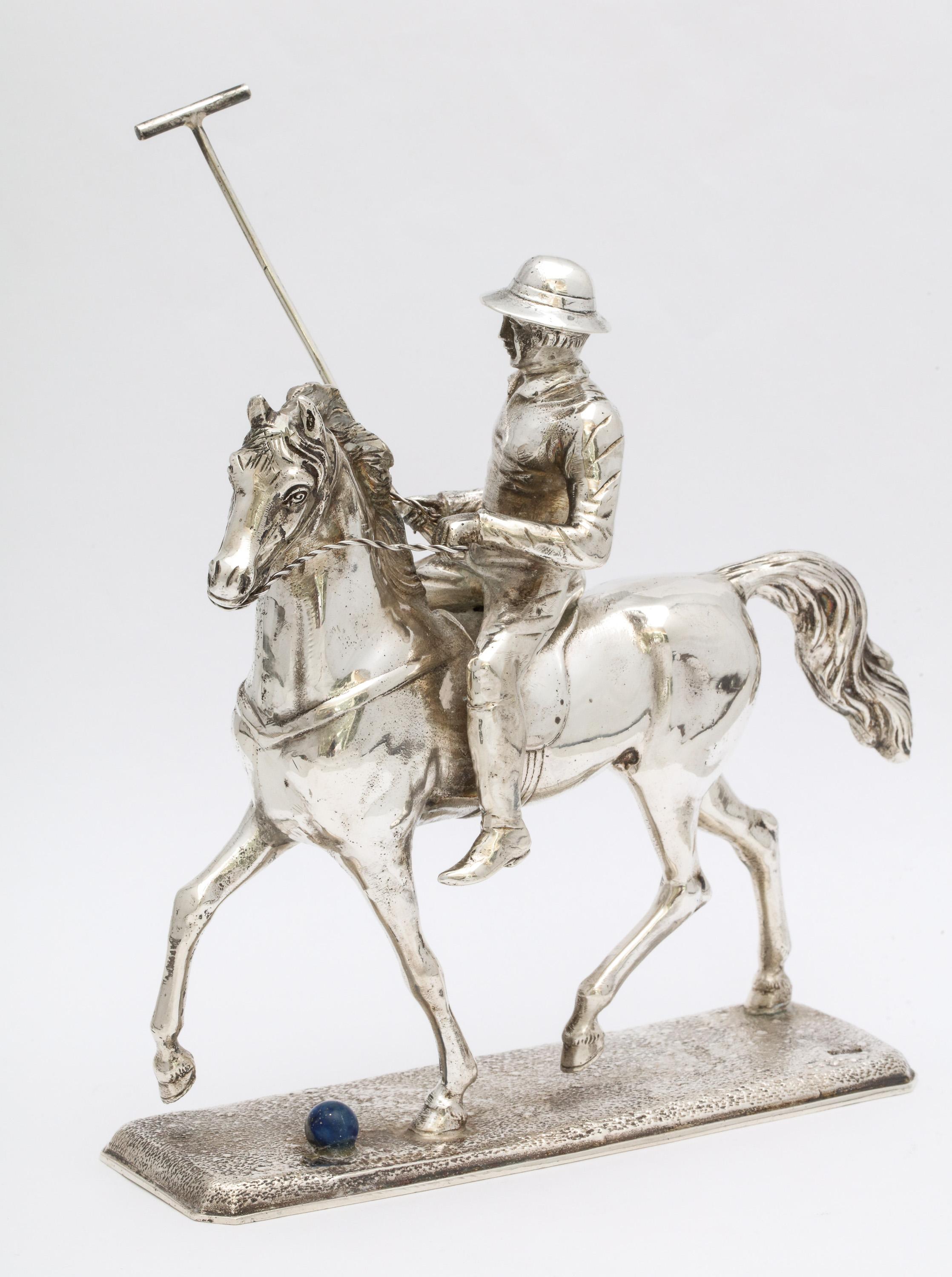 Unusual Mid-Century Modern Sterling Silver Statuette of a Polo Player on a Horse 6