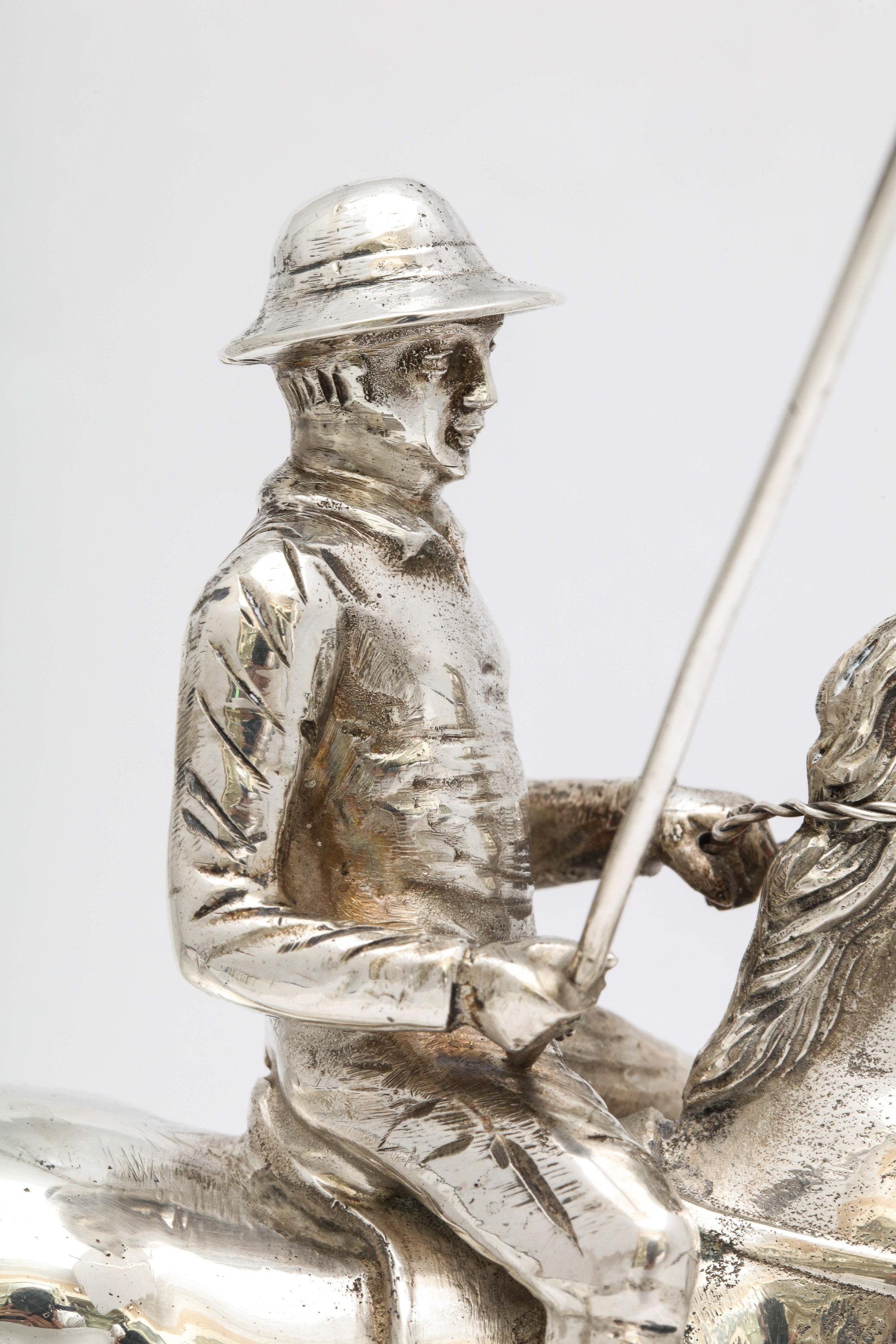 Unusual Mid-Century Modern Sterling Silver Statuette of a Polo Player on a Horse 9
