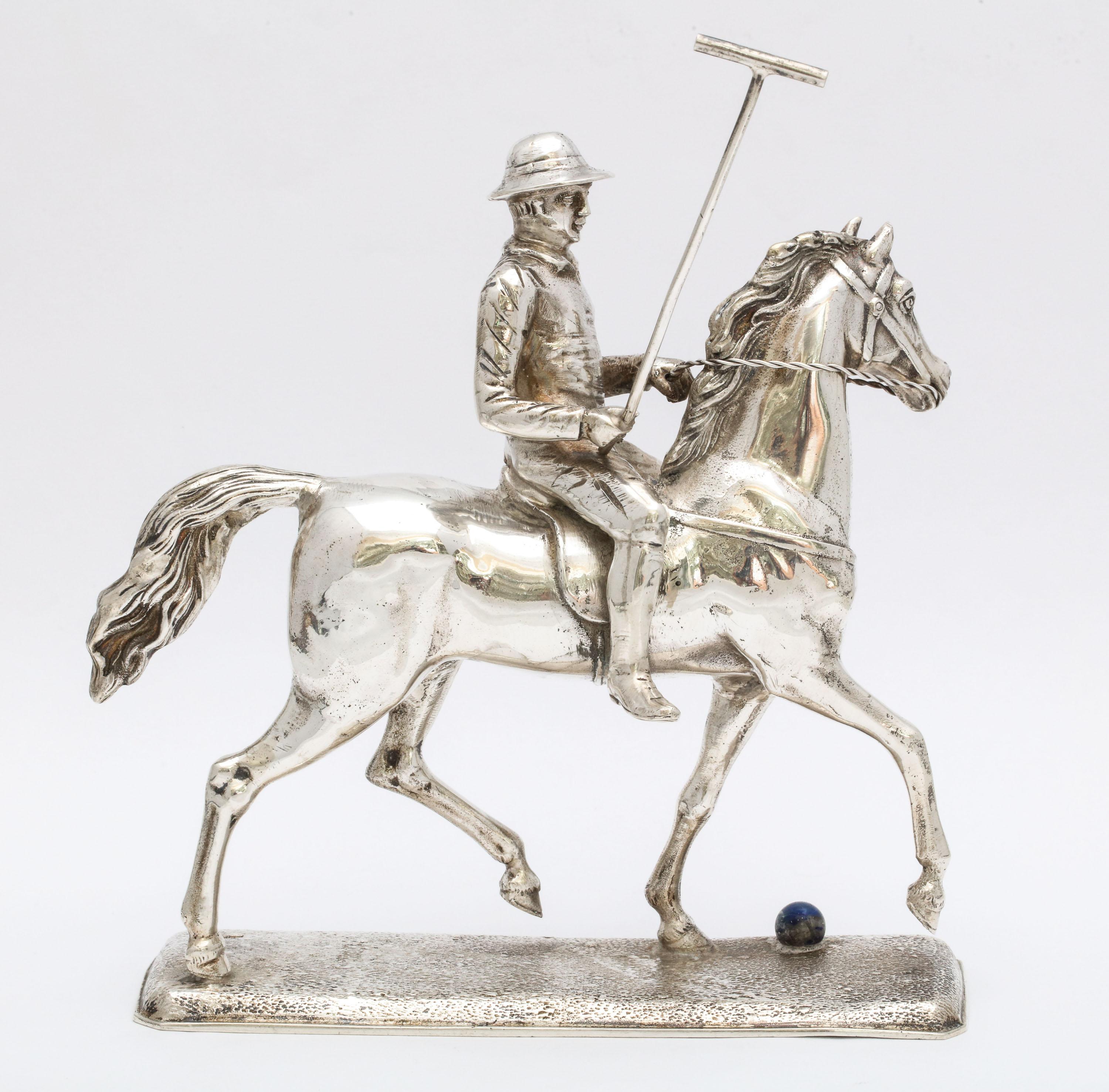 German Unusual Mid-Century Modern Sterling Silver Statuette of a Polo Player on a Horse