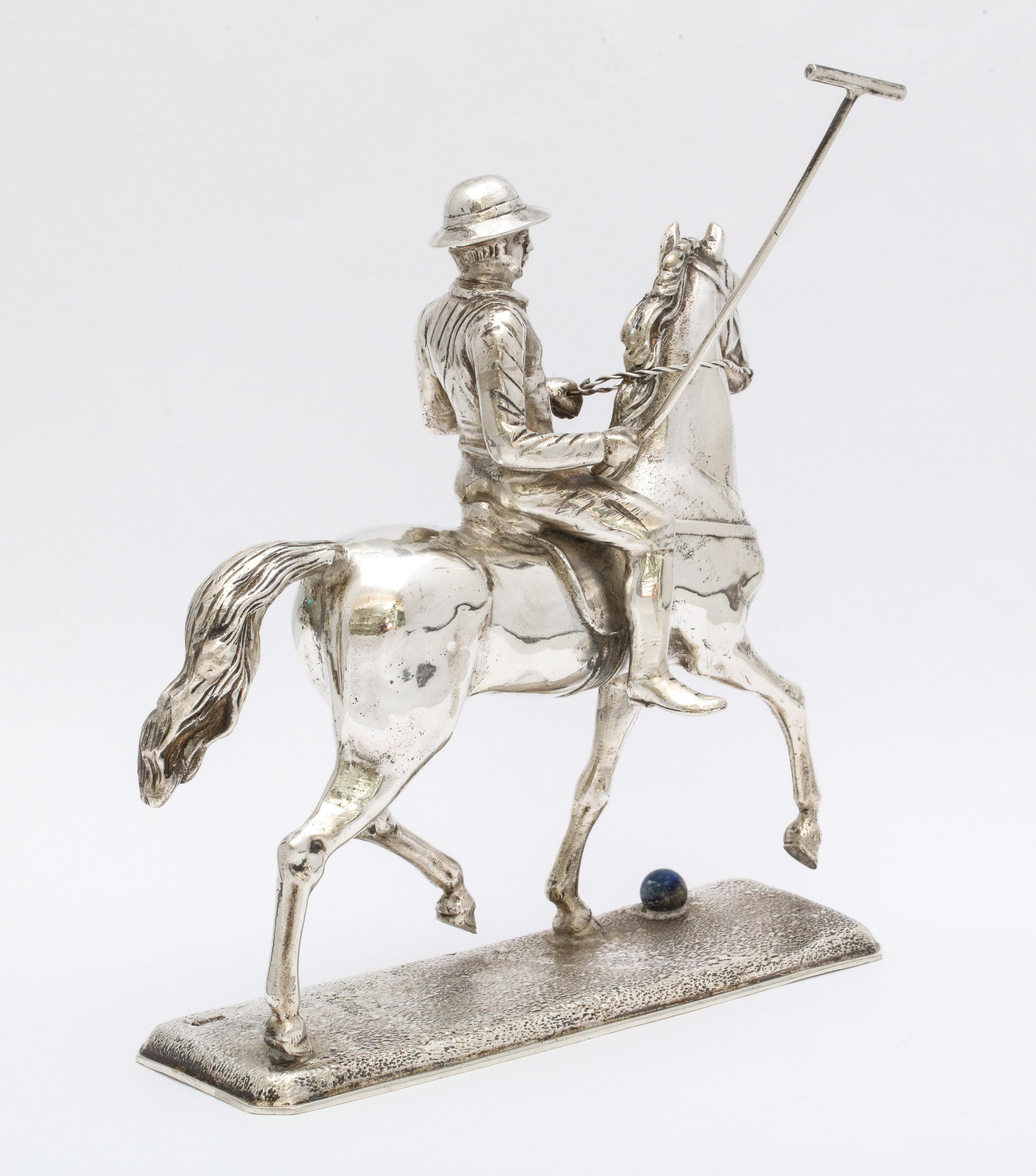 Mid-20th Century Unusual Mid-Century Modern Sterling Silver Statuette of a Polo Player on a Horse