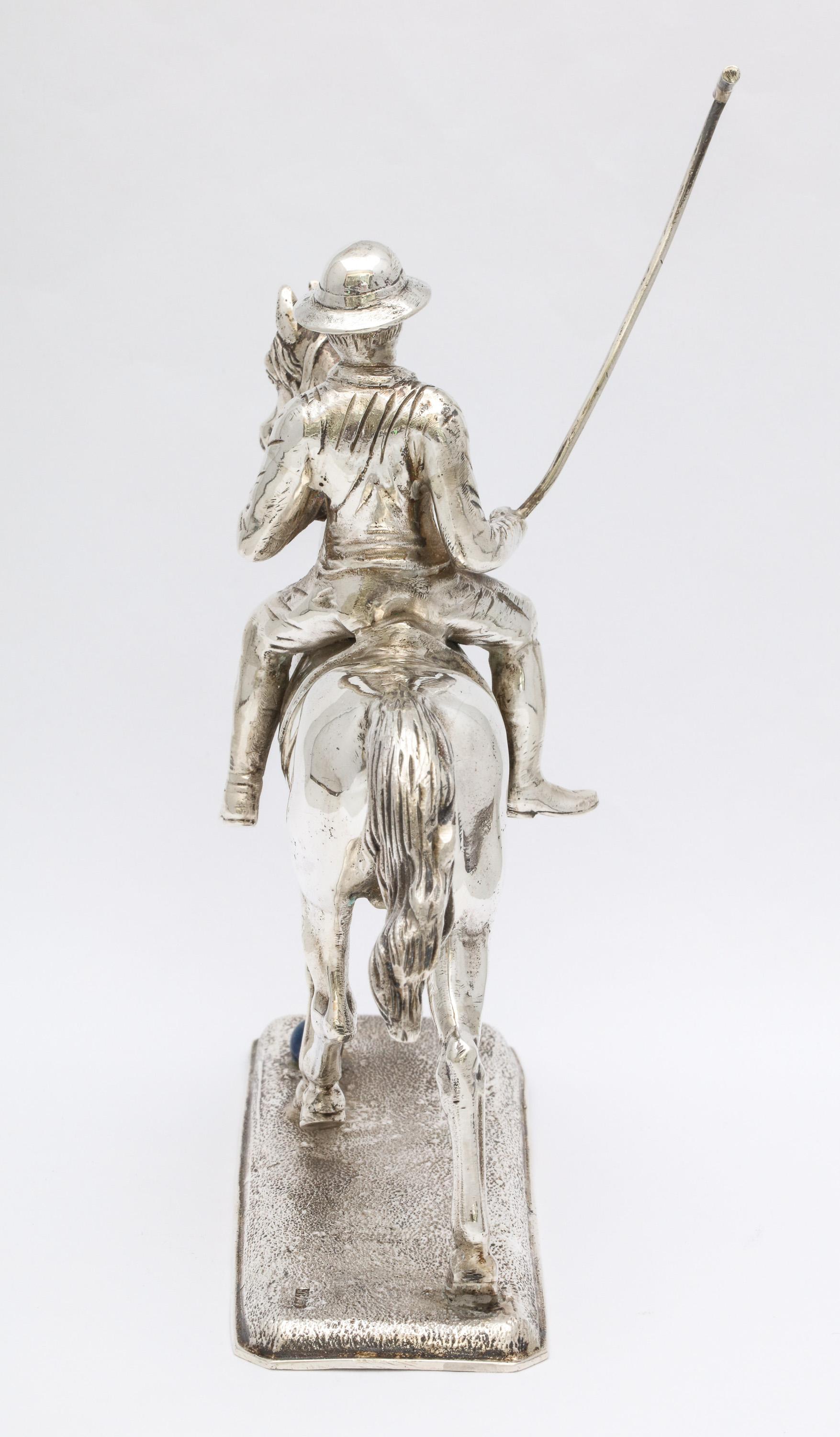 Unusual Mid-Century Modern Sterling Silver Statuette of a Polo Player on a Horse 1
