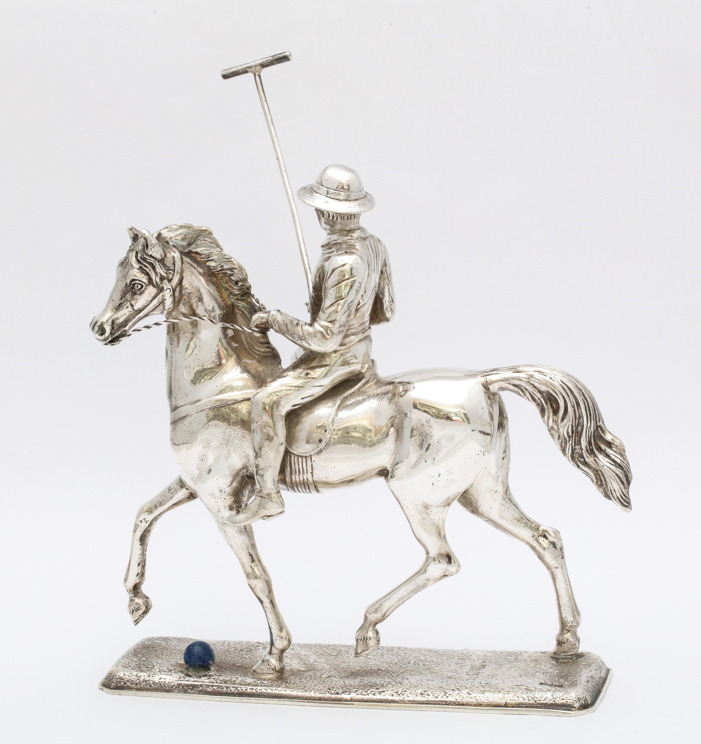 Unusual Mid-Century Modern Sterling Silver Statuette of a Polo Player on a Horse 2