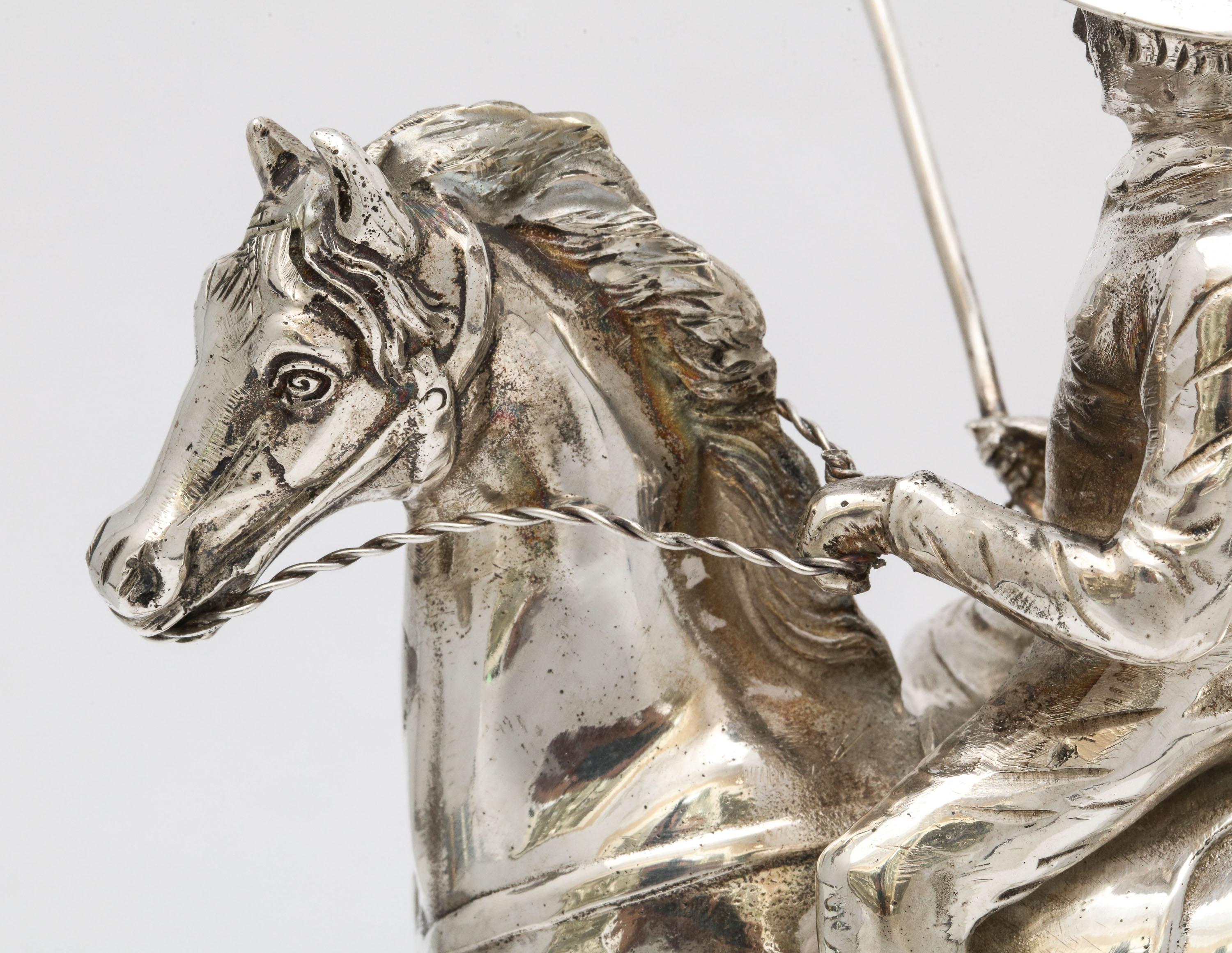 Unusual Mid-Century Modern Sterling Silver Statuette of a Polo Player on a Horse 4