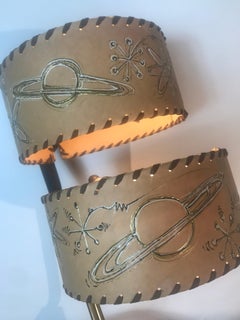 Unusual Mid-Century Modern Table Lamp by Majestic Lamp, Original Atomic Shades