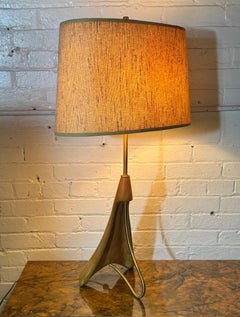 Unusual Mid Century Modern Wood and Brass "rudder" lamp attrib. yasha Heifetz