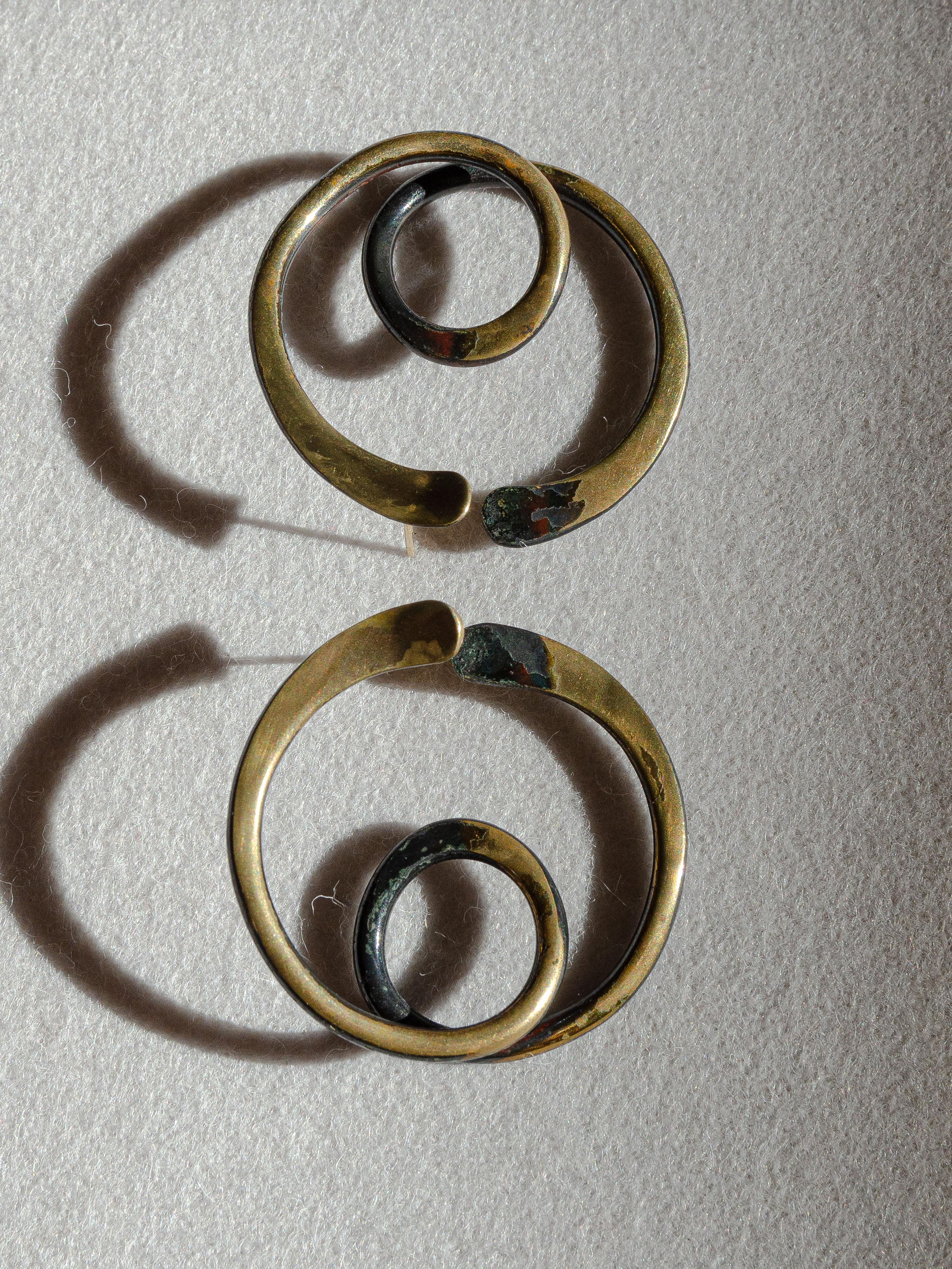 American Unusual Mid-Century Modernist Brass Coiled Earrings By Art Smith