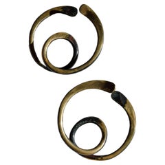 Unusual Mid-Century Modernist Brass Coiled Earrings By Art Smith