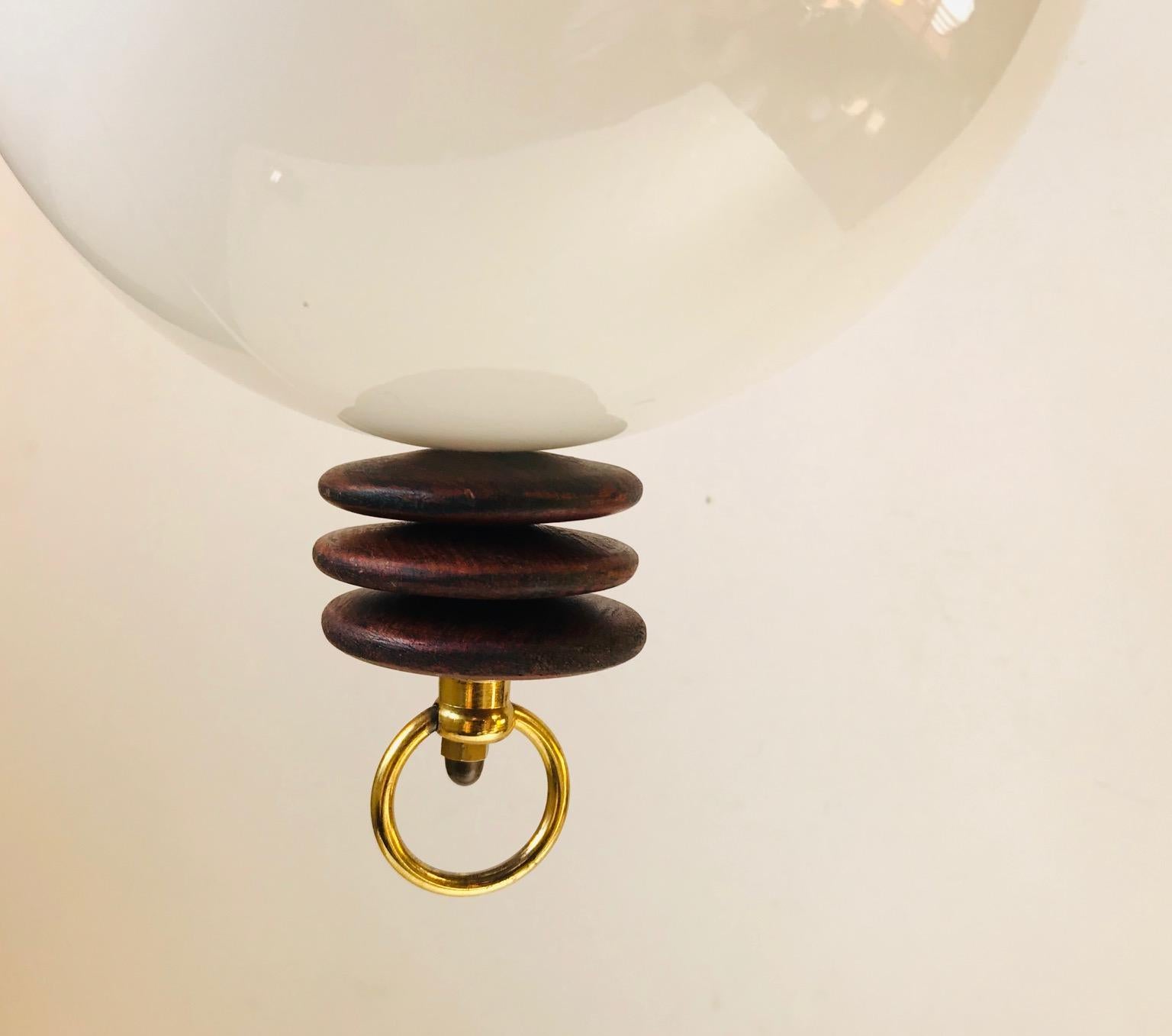 Mid-Century Modern Unusual Midcentury Pendant Lamp with Rosewood Rattle, Denmark, 1950s For Sale