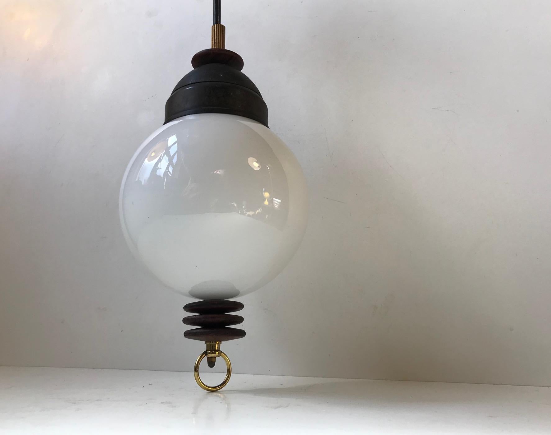 Mid-20th Century Unusual Midcentury Pendant Lamp with Rosewood Rattle, Denmark, 1950s For Sale