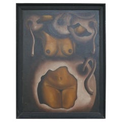 Unusual Midcentury Artwork Painting of the Female Form